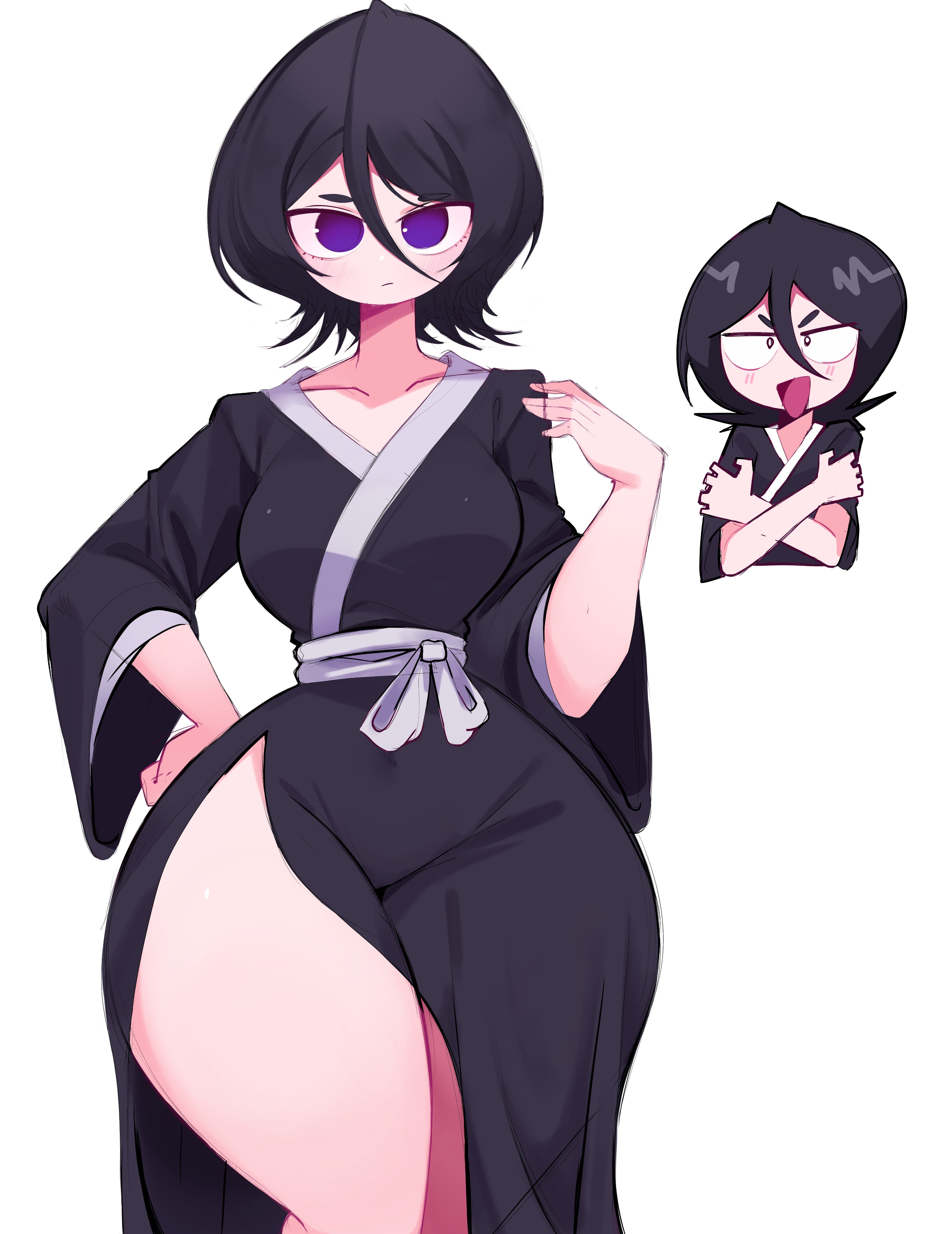 1girls, bleach, breasts, female, female focus, female only, kuchiki rukia, large breasts, light skin, light-skinned female, looking at viewer, reinsleif, rox hoxten, solo, thick thighs, thighs, wide hips