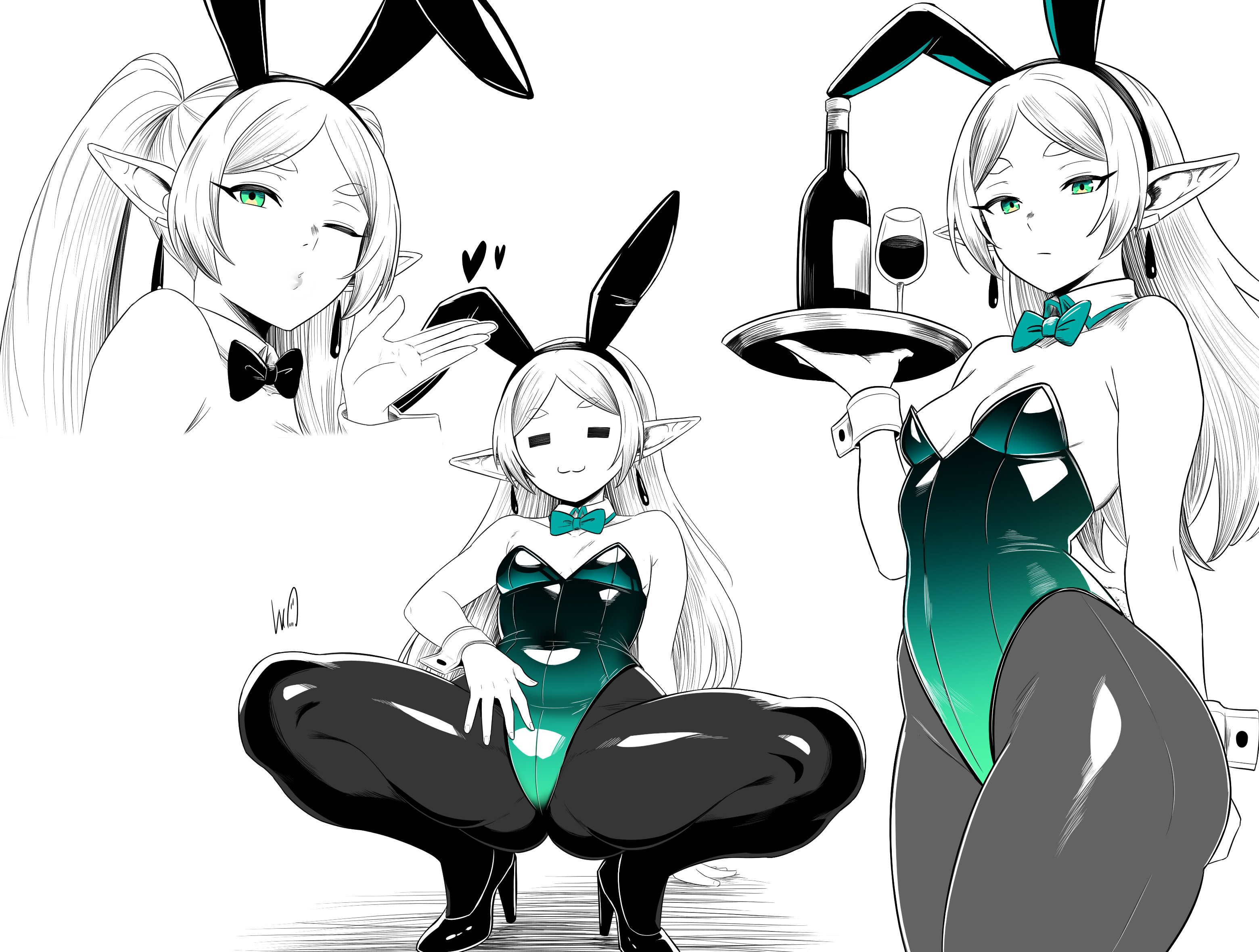 bunny ears, bunny girl, bunnysuit, frieren, frieren beyond journey's end, leotard, lughost, pantyhose, voluptuous female