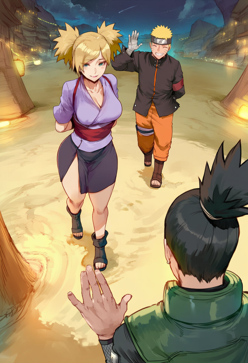 , 1girls, 2boys, after sex, ai generated, big breasts, black hair, blonde hair, blush, cheating, cheating (relationship), cheating boyfriend, cheating girlfriend, clothing, cucked by friend, cuckold, female, light skin, light-skinned female, light-skinned male, lips, lipstick, male, male/female, nara shikamaru, naruto, naruto (series), naruto shippuden, naruto: the last, netorare, night, ntr, outdoors, outdors, pink lips, pink lipstick, short hair, shounen jump, spiky hair, straight, swirlinghawk, temari, thighs, tied hair, twintails, uzumaki naruto, whisker markings, whiskers, yellow hair