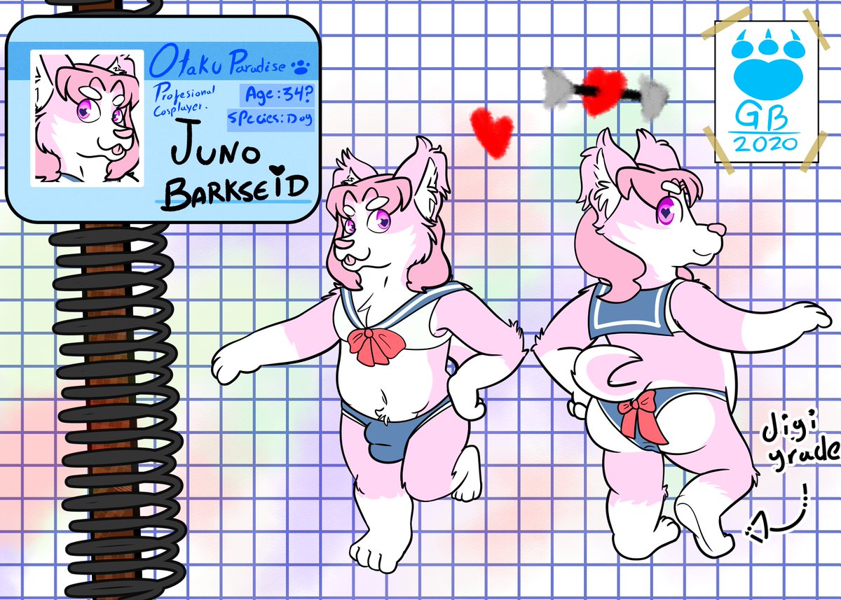 2020 anthro ass biped bulge bunnybara canid canine canis clothed clothing crossdressing domestic_dog english_text fur heart herding_dog male male_only mammal pastoral_dog pink_body pink_fur solo text tongue tongue_out underwear welsh_corgi white_body white_fur