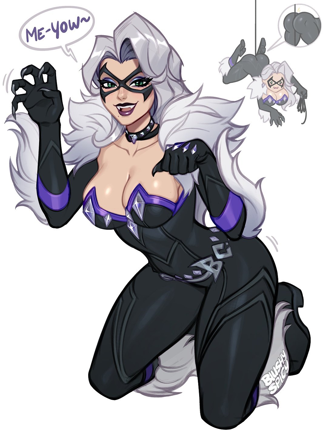 1girls, 2026, 2d, alluring, ass, ass cleavage, big ass, big breasts, big butt, black cat (marvel rivals), black cat (marvel), blushypixy, blushyspicy, bodysuit, boots, breasts, bursting breasts, butt, choker, cleavage, clothed, collar, color, colored, curvaceous, curvaceous body, curvaceous female, curvaceous figure, curvaceous hips, curvy, curvy body, curvy female, curvy figure, curvy hips, domino mask, enticing, eyemask, eyeshadow, felicia hardy, female, fully clothed, green eyes, hips, huge ass, huge breasts, huge butt, large ass, large breasts, large butt, light skin, looking at viewer, marvel, marvel comics, marvel rivals, mask, masked, masked female, massive ass, massive breasts, massive butt, pinup, rope, seducing, seductive, seductive look, skin tight, solo, spider-man (series), superheroine, teasing, teasing viewer, temptation, tempting, tempting viewer, text, text bubble, thick, thick ass, thick breasts, thick butt, thick hips, thick thighs, tight clothes, tight clothing, voluptuous, voluptuous female, whip, white background, white fur, white hair, wide hips