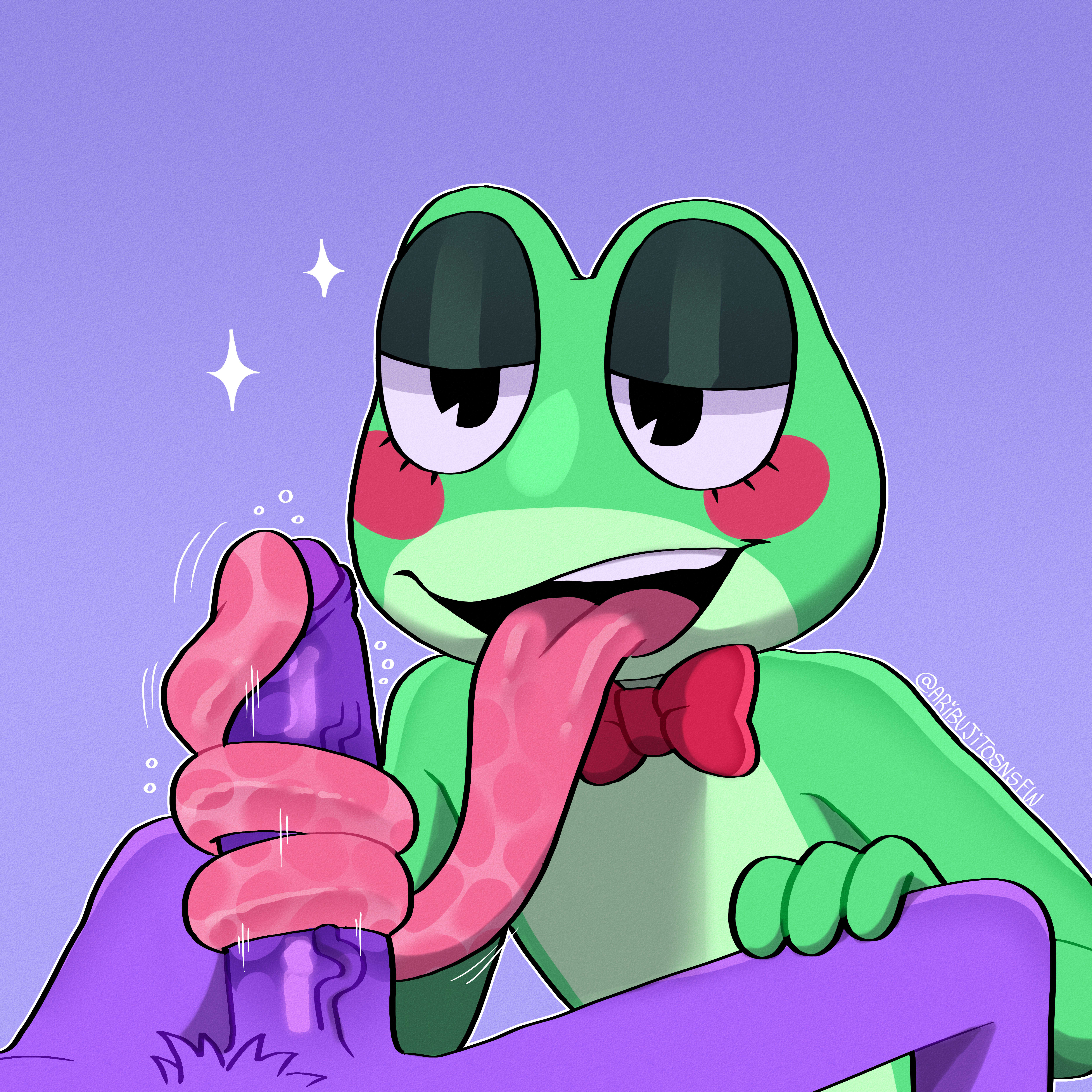 1boy, 1girls, absurd res, amphibian, anthro, ari dibujitos, aribujitosnsfw, bowtie, female, frog, furry, glitch productions, jax (the amazing digital circus), lagomorph, male, male/female, masturbation, mostly nude, neckwear, neckwear only, nude, open mouth, oral, oral sex, penis, rabbit, ribbit (the amazing digital circus), sex, teeth, the amazing digital circus, tongue, tongue job, tongue out