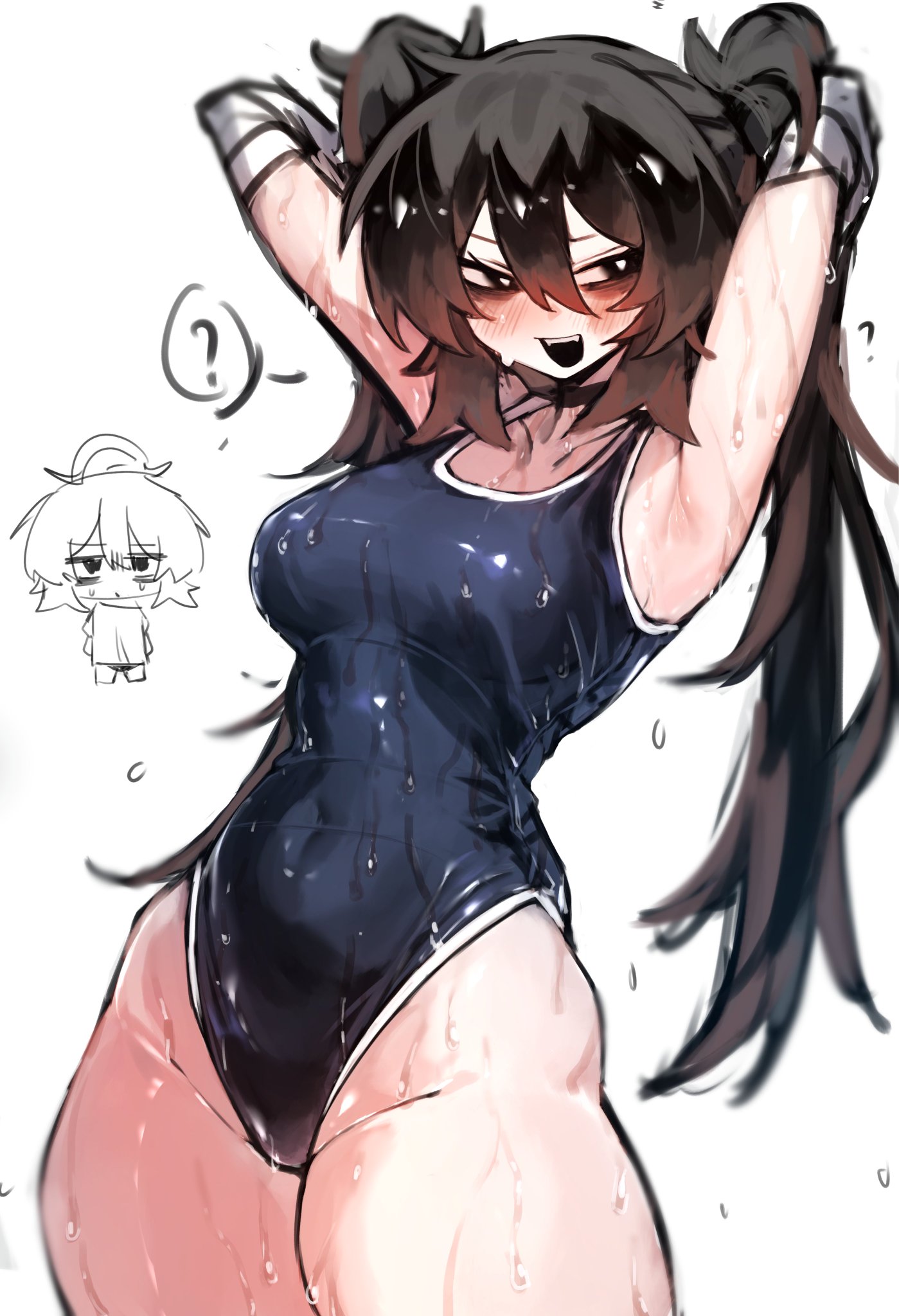 ?, confused, shig (shigezie), shigezie, sweat, swimsuit, tagme