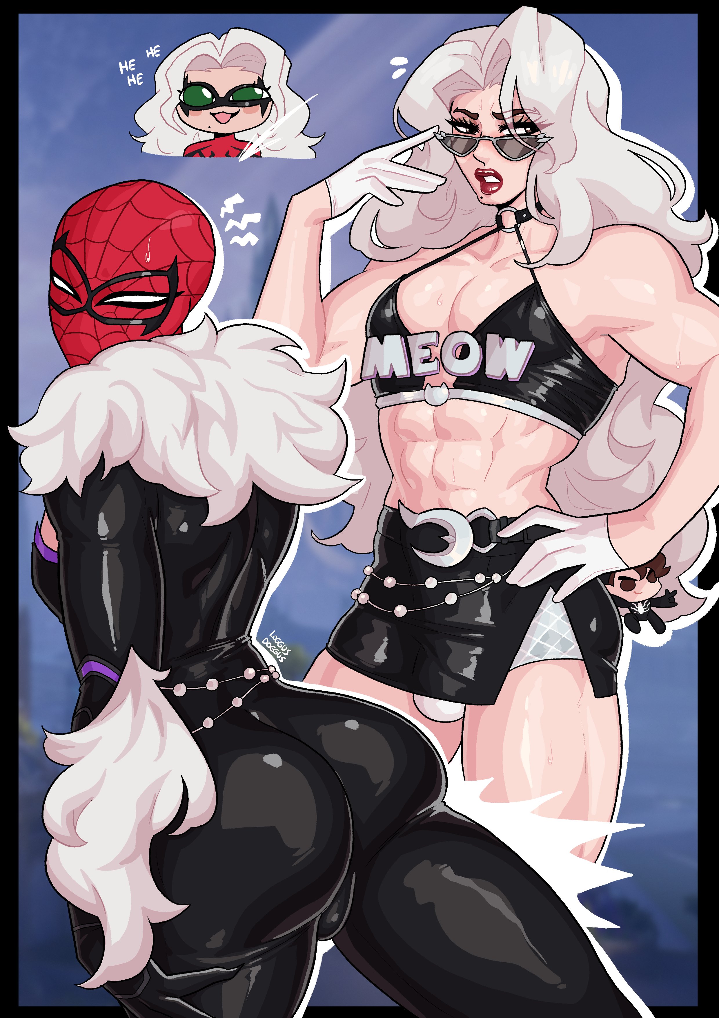 1boy, 1boy1girl, 1girl1boy, 1girls, 2026, 2d, abdominals, abs, alluring, ass, athletic, athletic male, big ass, big breasts, big butt, black cat (cosplay), black cat (marvel rivals), black cat (marvel), black cat (urban predator), bodysuit, breasts, brown eyes, butt, clothes swap, cosplay, costume swap, costume switch, couple, couple (romantic), couple love, couples, crossdressing, crossplay, curvaceous, curvaceous body, curvaceous female, curvaceous figure, curvaceous hips, curvy, curvy body, curvy female, curvy figure, curvy hips, domino mask, enticing, eyemask, felicia hardy, female, green eyes, hips, huge ass, huge breasts, huge butt, large ass, large breasts, large butt, light skin, light-skinned male, loggus doggus, looking at viewer, love, lovers, male, marvel, marvel comics, marvel rivals, mask, masked, masked female, masked male, massive ass, massive breasts, massive butt, outfit swap, peter parker, red lipstick, rigby the cat (meme), romantic, romantic couple, seducing, seductive, seductive look, shiny, shiny butt, shy, shy male, skin tight, spider-man, spider-man (cosplay), spider-man (marvel rivals), spider-man (series), superhero, superhero couple, superheroine, teasing, teasing partner, teasing viewer, temptation, tempting, tempting viewer, thick, thick ass, thick breasts, thick butt, thick hips, thick thighs, tight clothes, tight clothing, voluptuous, voluptuous female, white fur, white hair, wide hips