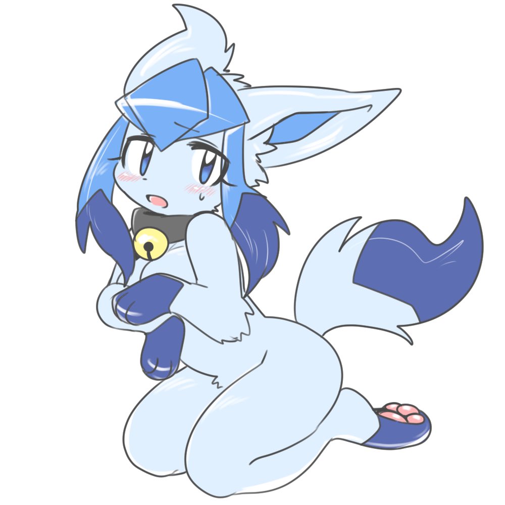 1girls, anthro, ass, big ass, big breasts, blue fur, blush, breasts, canine, chiyosuke masin, claws, collar, cute, cute fang, eeveelution, female, fluffy, fluffy tail, fur, furry, glaceon, happy, heart, looking at viewer, mammal, naked, nintendo, nipples, open mouth, pawpads, paws, pokémon (species), pokemon, pokemon (species), pussy, sitting, solo, sweat, tail, tailwag, tongue, tongue out, wet