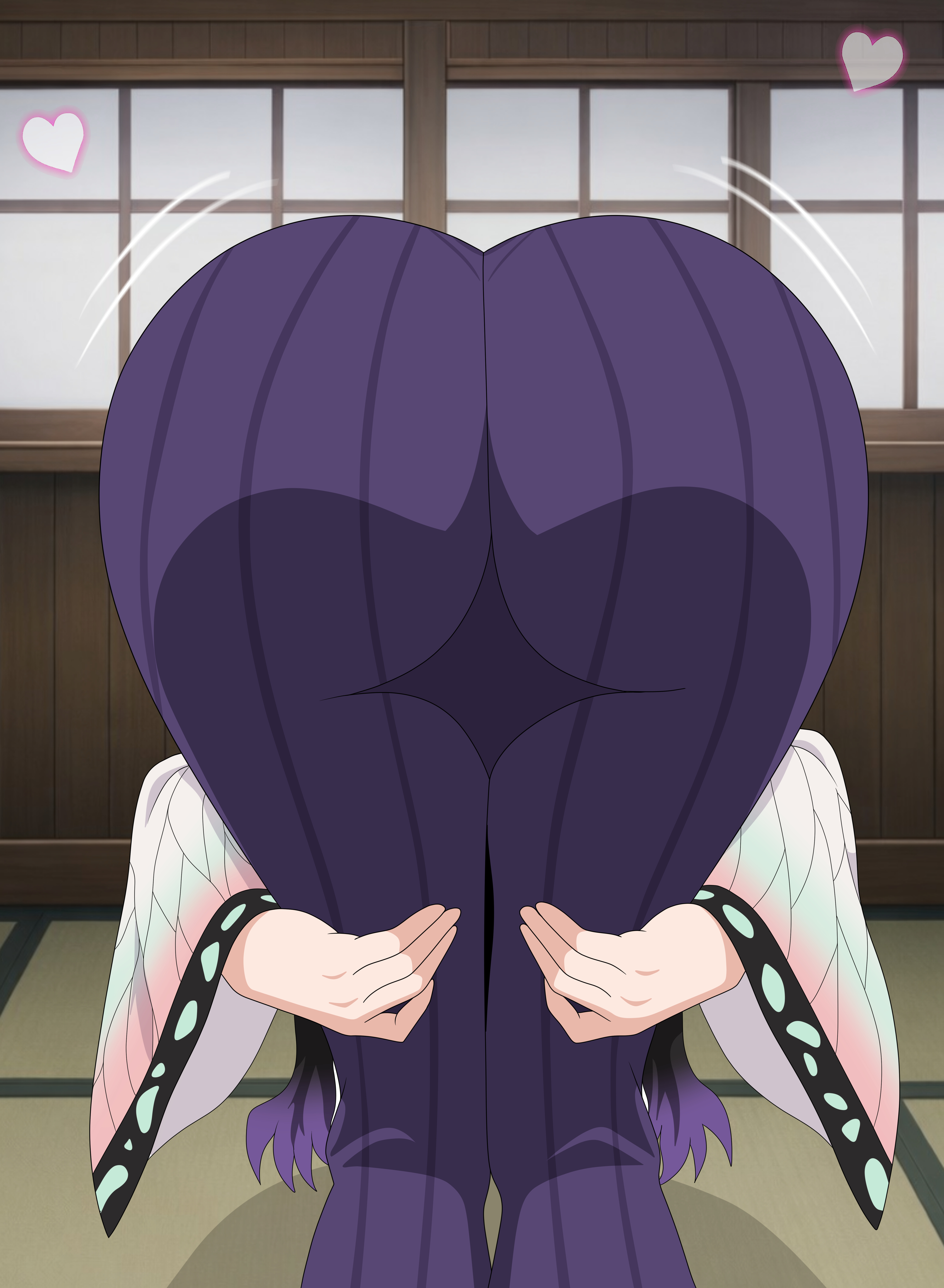 1girl, ass, big ass, demon slayer, kimetsu no yaiba, kochou shinobu, praise da booty (meme), thighs, xvanana100