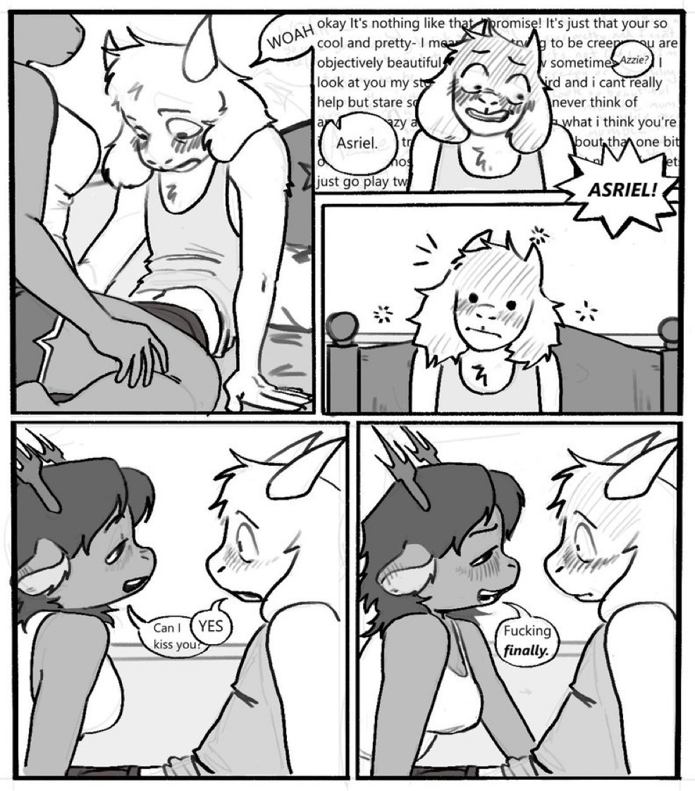 1boy, 1boy1girl, 1girl, asriel dreemurr, blushing, confession, deltarune, dess holiday, embarrassed, whatthedude