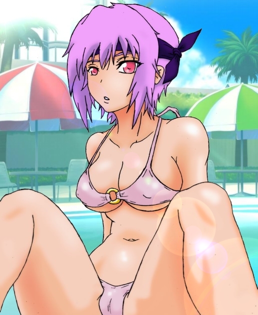 ayane_(doa) bikini breasts dead_or_alive purple_hair red_eyes salverion short_hair swimsuit