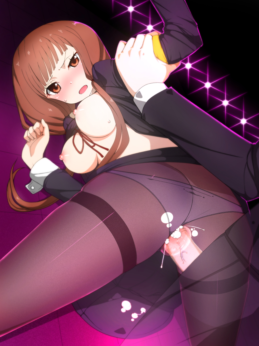 1boy 1girls areolae big_breasts blush breasts brown_eyes brown_hair censored confused cum cum_drip cum_in_pussy cum_inside cum_leaking cum_string ejaculation ejaculation_while_penetrated female from_behind hand_up holding_hand human iino_miko internal_cumshot kaguya-sama_wa_kokurasetai_~tensai-tachi_no_renai_zunousen~ long_hair looking_at_viewer mosaic_censoring nipples open_mouth panties panties_aside pantyhose penis rbx_lamen school_uniform see-through sex skirt sweat taken_from_behind torn_pantyhose white_panties