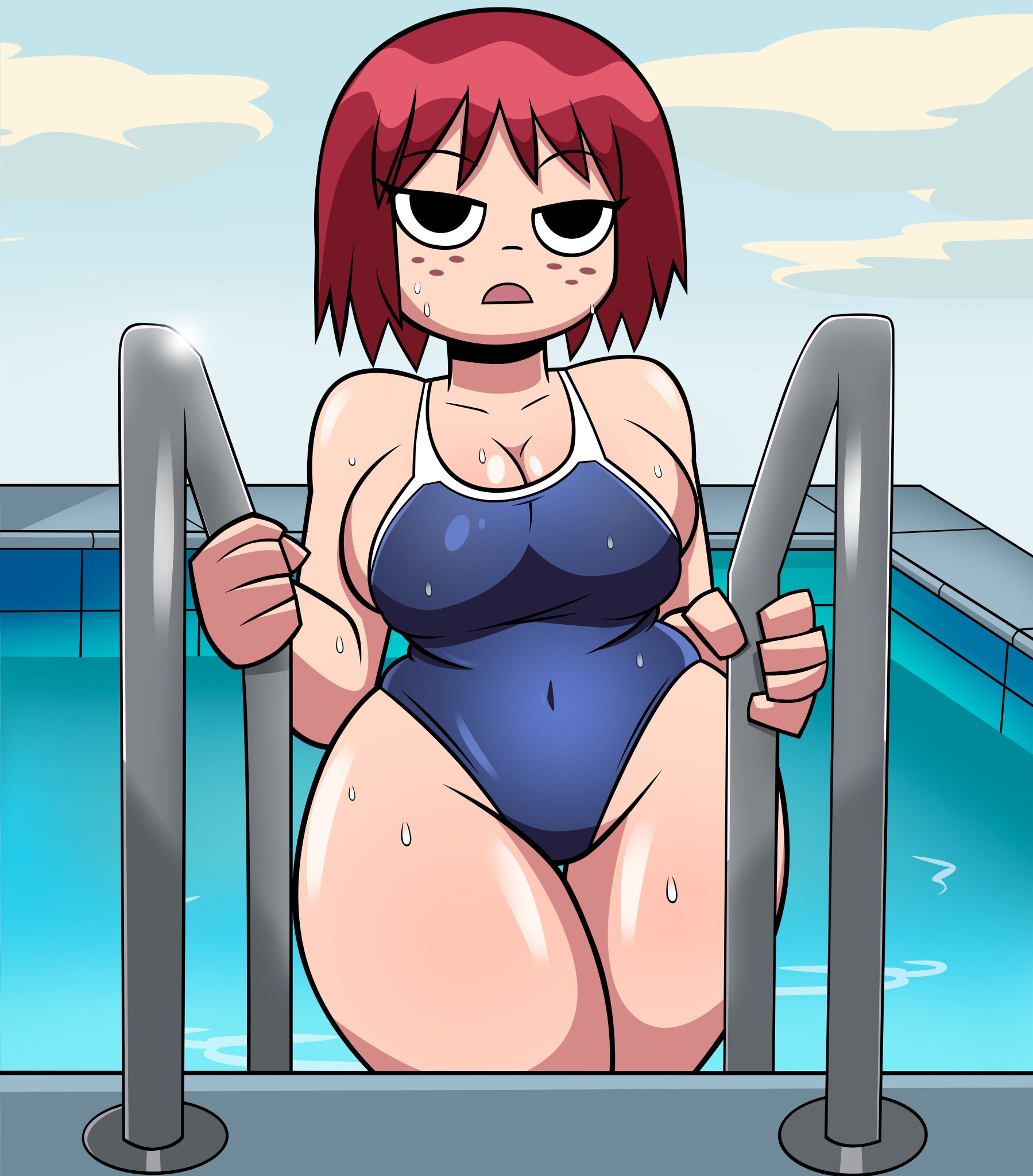 1girls, about to burst, barely contained, barely contained breasts, barely fits, big breasts, breasts, breasts too big, bursting breasts, female, female only, freckles, getting out of pool, grimphantom, imminent wardrobe malfunction, kim pine, pool, scott pilgrim, swimming pool, swimsuit, tagme, thick thighs, tight fit, tight swimsuit, tight swimwear, too tight, undersized clothes, undersized clothing