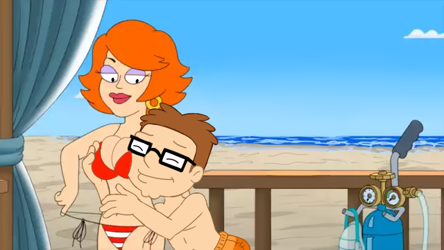 accurate_art_style american_dad beach bikini diklonius edit gina_golddigger groping male milf oxygen_tank screenshot_edit sky steve_smith swimsuit