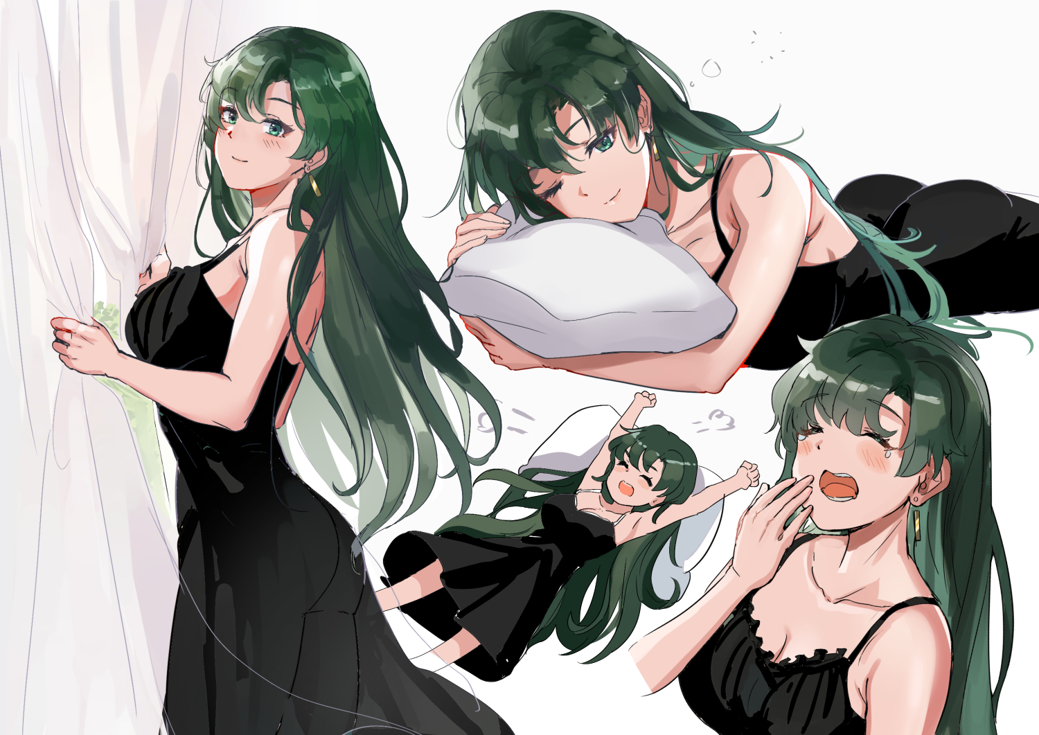 1girls, ass, black dress, breasts, dress, female, fire emblem, fire emblem: the blazing blade, green hair, lyn (fire emblem), lyndis (fire emblem), morning, nightgown, nintendo, ormille, solo, tagme