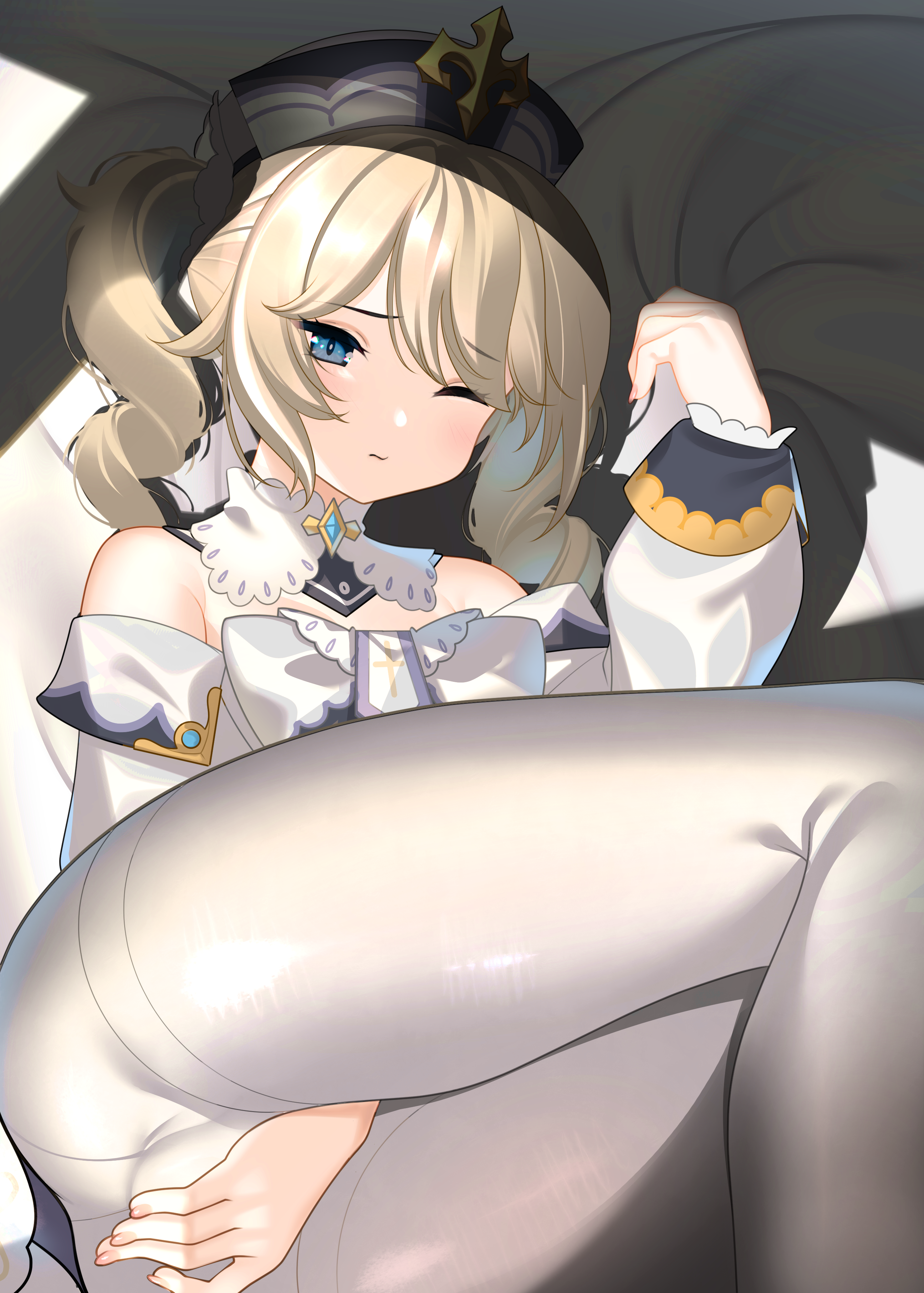 1girls, barbara (genshin impact), female, genshin impact, masturbation, nanaken nana, nun, pantyhose