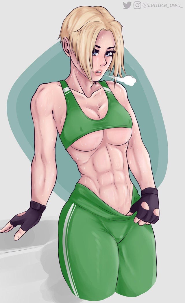 1girls abs blonde blonde_hair bob_cut clothed female female_focus female_human female_only female_soldier fit_female gym_uniform human human_female iq_(rainbow_six) leggings lettuce_uwu looking_at_viewer monika_weiss muscular muscular_female pants_pull rainbow_six rainbow_six_siege solo solo_female solo_focus solo_only sports_bra sweat tom_clancy underboob woman workout workout_clothes young_woman