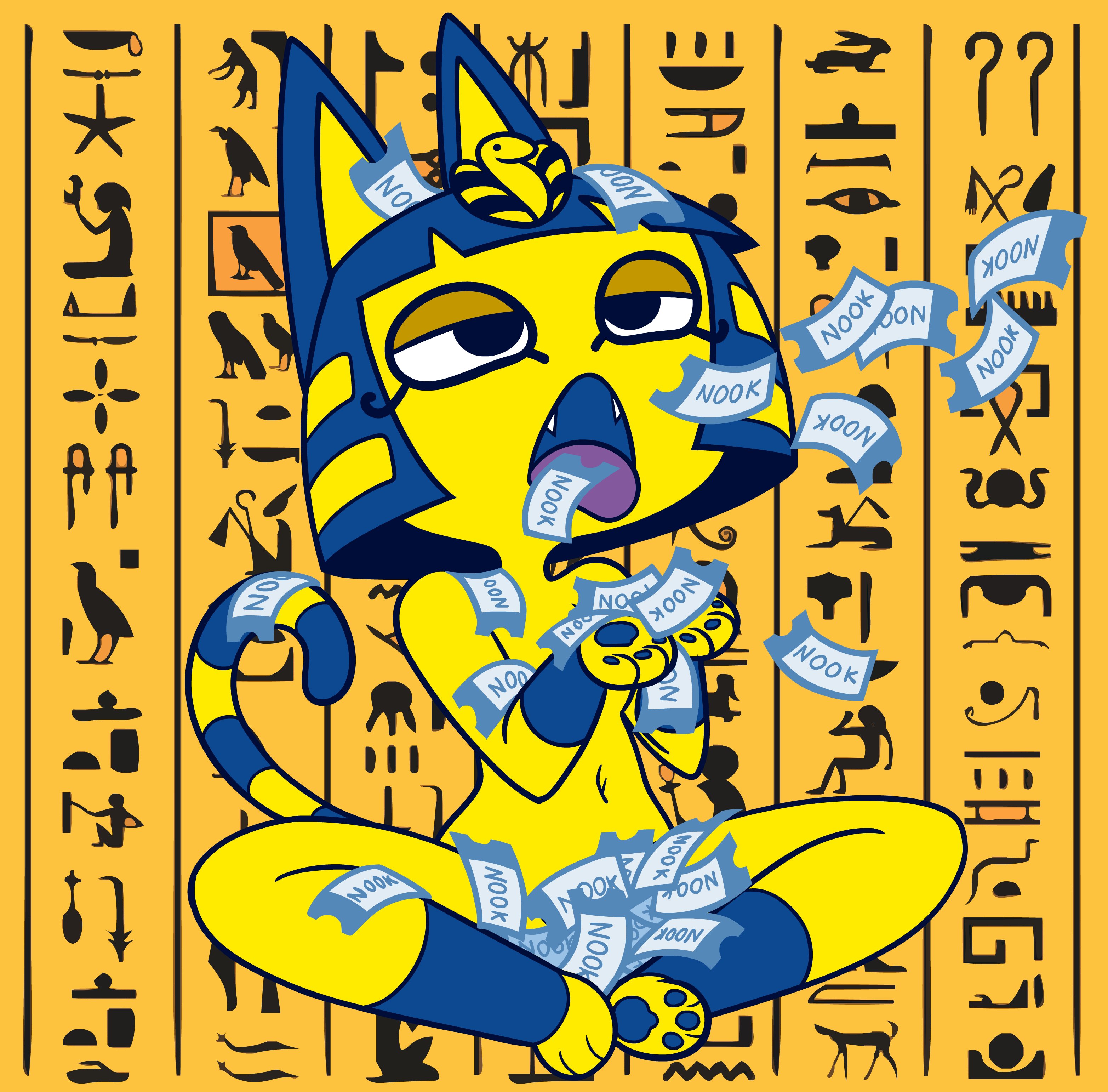 1girls, 2020, animal crossing, animal ears, ankha, blue eyes, blue hair, cat ears, cat girl, cat tail, catgirl, felid, feline, female, female focus, female only, fur, furry, furry only, naked, nintendo, nude, open mouth, short hair, solo, solo female, solo focus, tagme, tail, tongue, tongue out, yellow background, yellow fur, zone