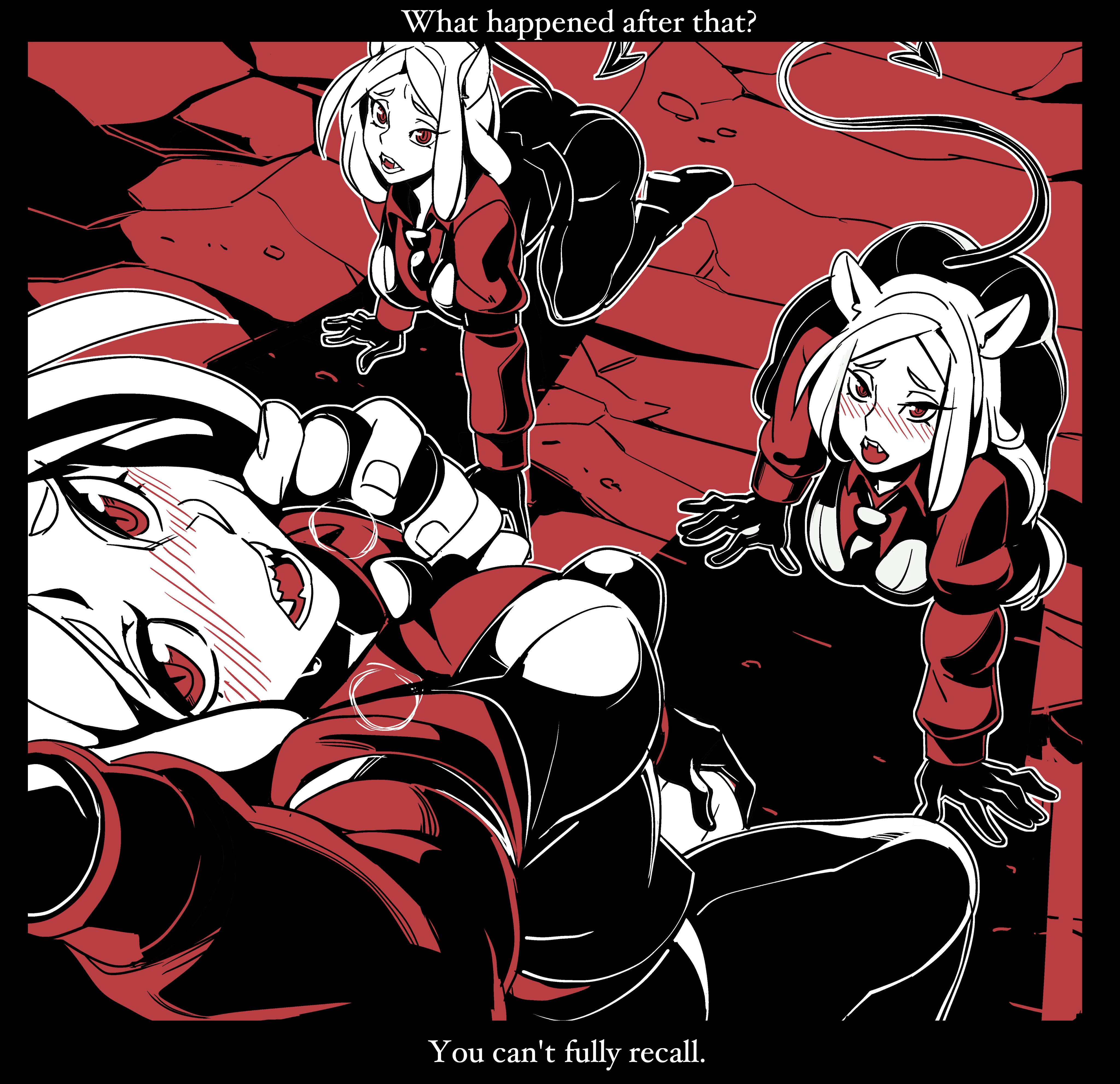 2020, big breasts, breasts, cerberus (helltaker), comic, demon, demon girl, female, helltaker, nisego, thick thighs, wide hips