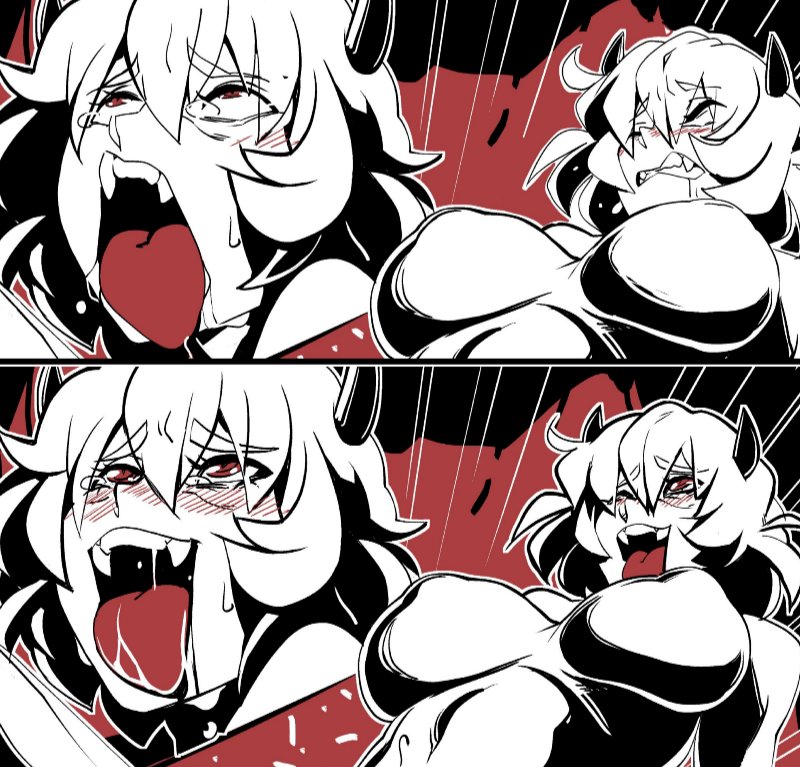 2020, ahegao, big breasts, breasts, comic, demon, demon girl, female, helltaker, malina (helltaker), nisego, thick thighs, wide hips