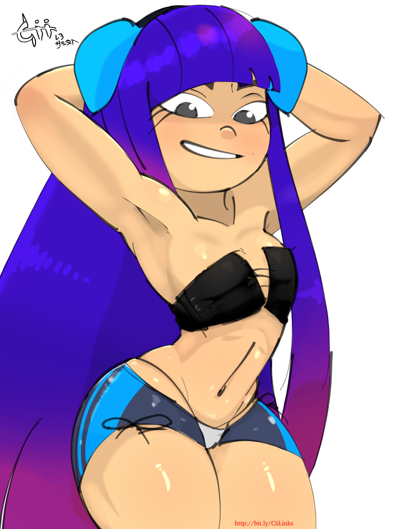 1girls, armpits, arms up, breasts, busty, color-it-in, color-it-in (cii), female, female focus, female only, glitch techs, hourglass figure, long ears, miko kubota, netflix, nickelodeon, pinup, pinup pose, pose, posing, purple hair, solo, tagme, wide hips