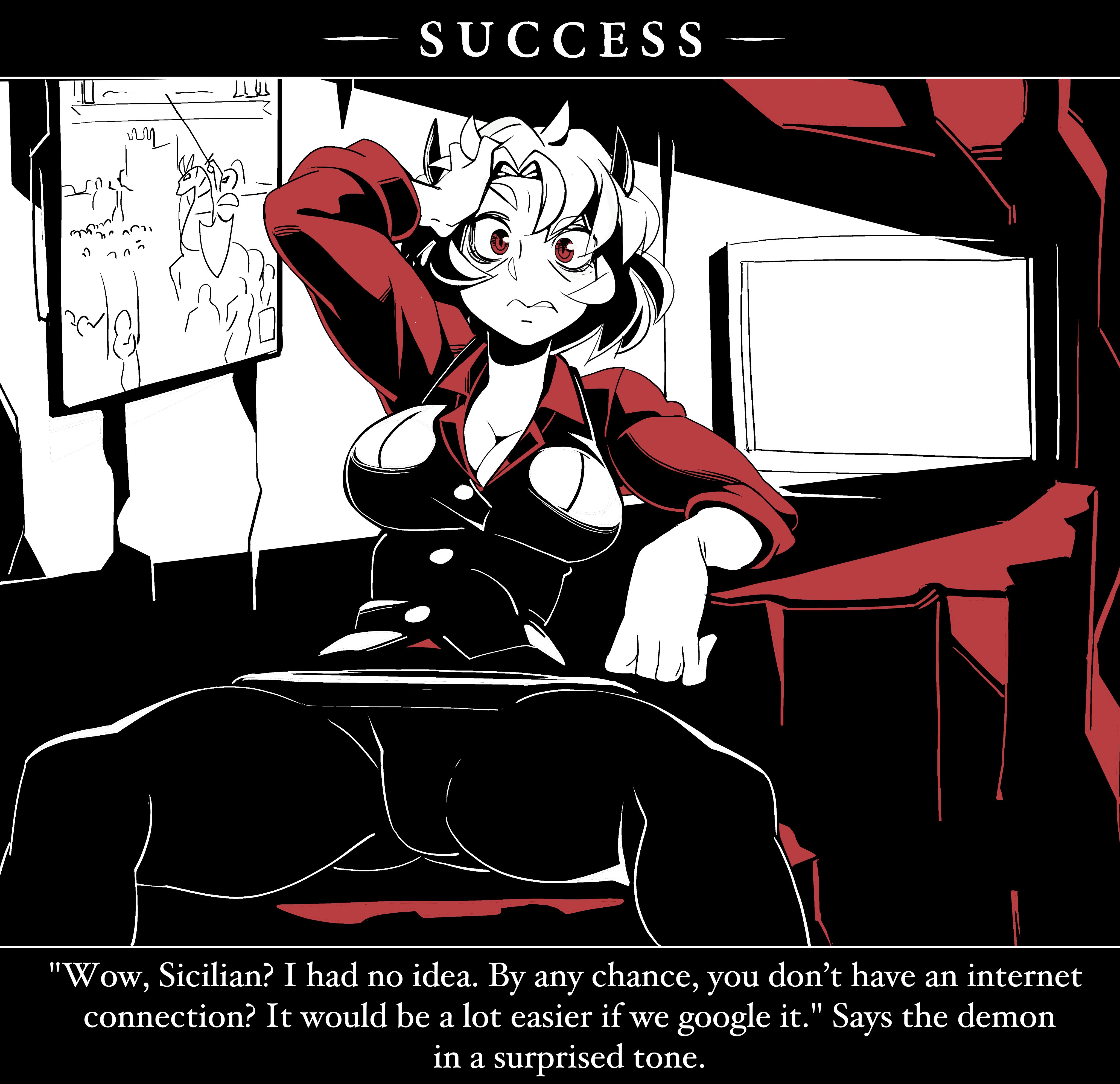 2020, big breasts, breasts, comic, demon, demon girl, female, helltaker, malina (helltaker), nisego, thick thighs, wide hips
