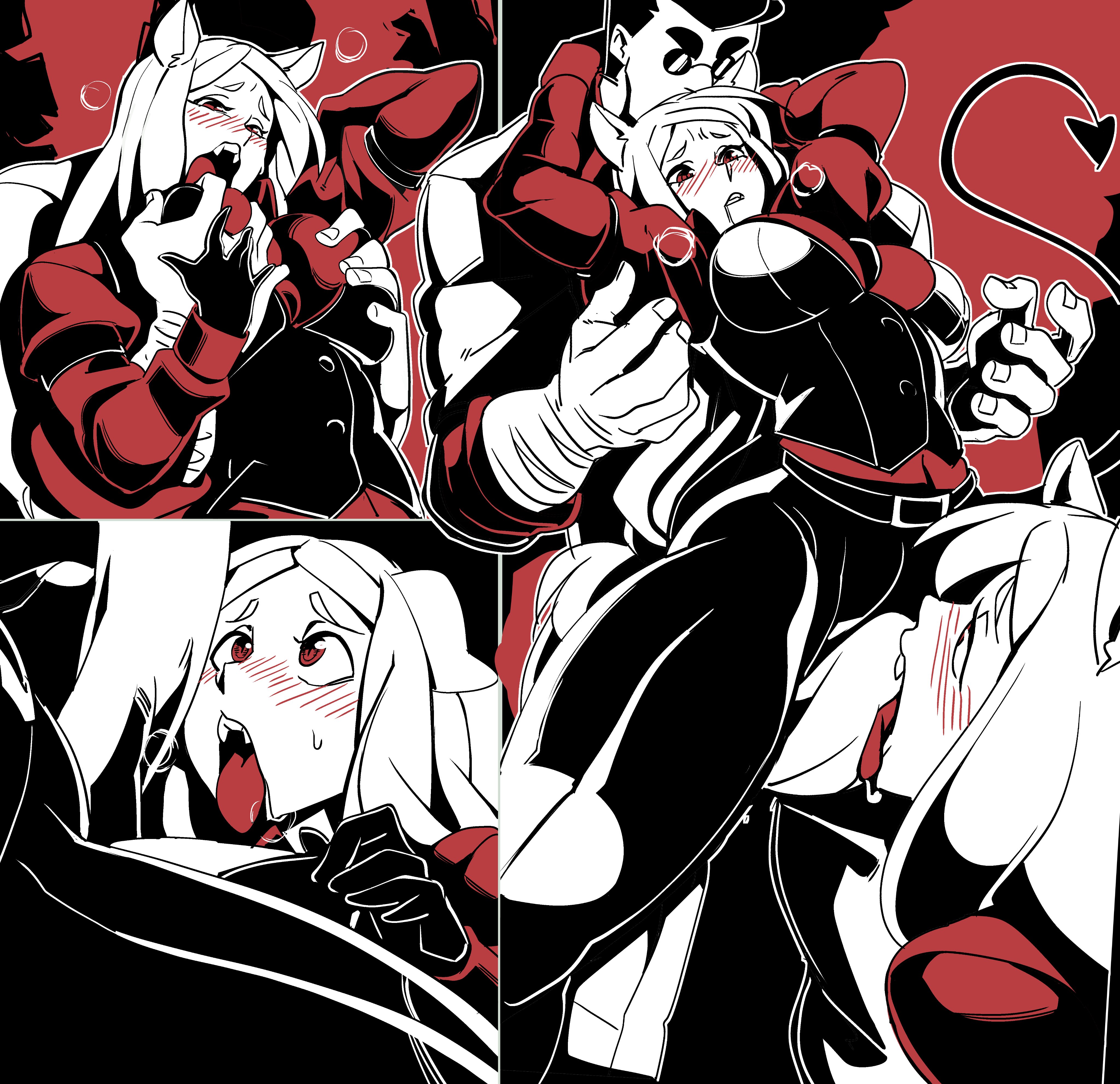 2020, big breasts, breasts, cerberus (helltaker), comic, demon, demon girl, female, helltaker, helltaker (character), nisego, tagme, thick thighs, wide hips