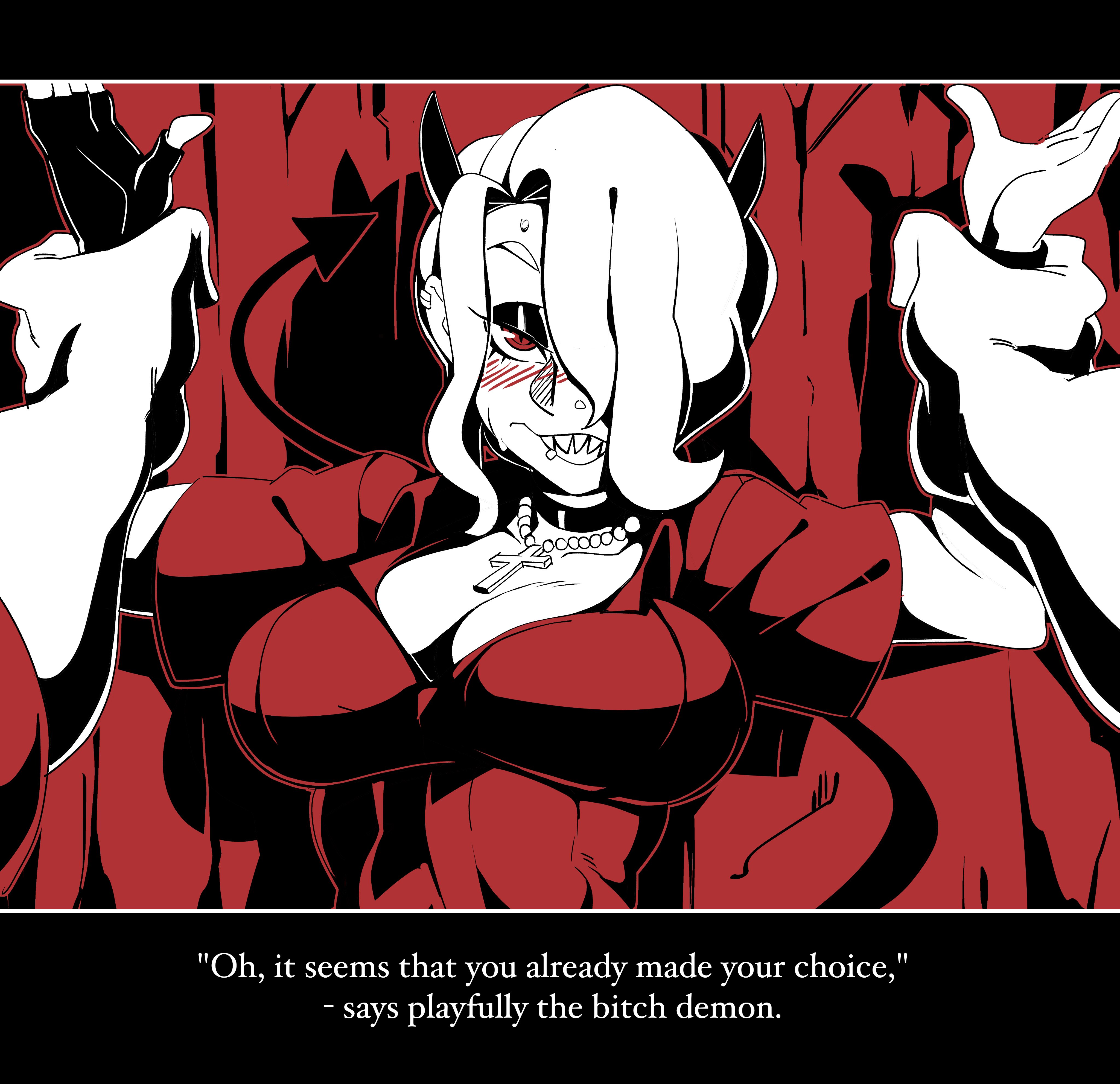 2020, big breasts, breasts, comic, demon, demon girl, female, helltaker, helltaker (character), nisego, thick thighs, wide hips, zdrada (helltaker)