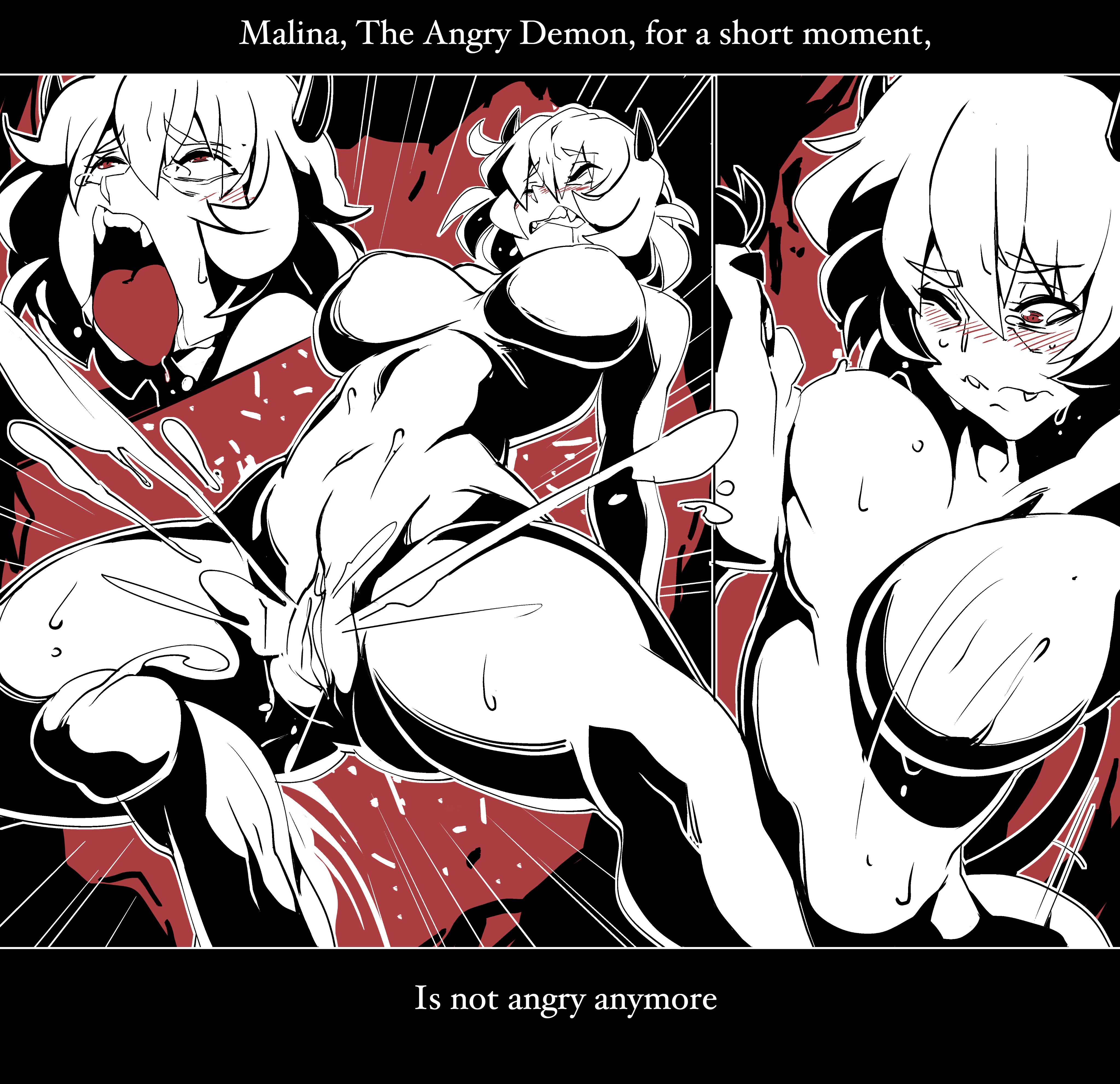 2020, ahe gao, big breasts, breasts, comic, demon, demon girl, female, female orgasm, helltaker, helltaker (character), malina (helltaker), nisego, pussy, thick thighs, wide hips