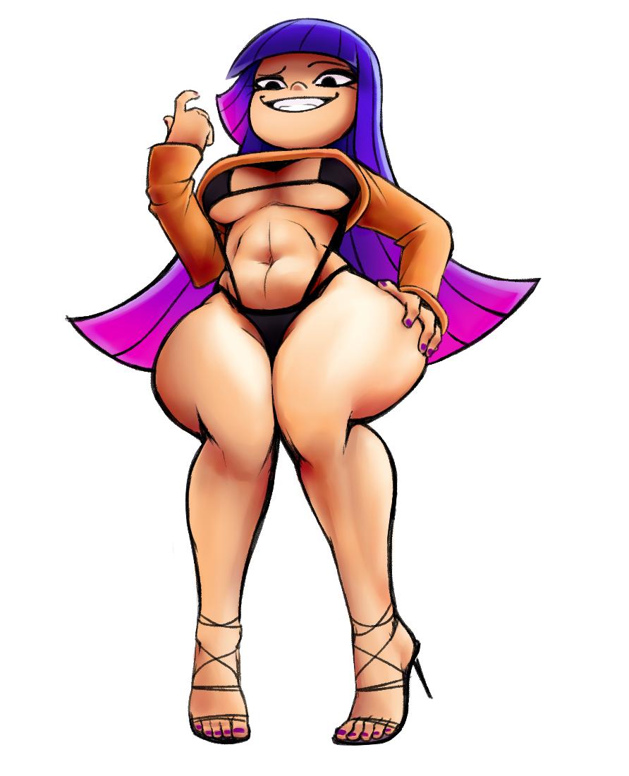 1girls, about to burst, ass too big, bangs, barely contained, barely contained ass, barely contained breasts, barely fits, big breasts, breasts, breasts too big, busty, crop top, feet, female, female focus, female only, full body, glitch techs, high heels, hourglass figure, imminent wardrobe malfunction, keramagath, long hair, looking down, miko kubota, nail polish, navel, nickelodeon, pose, posing, purple hair, skimpy, skimpy clothes, sling bikini, solo, standing, tagme, tight fit, tight swimsuit, tight swimwear, toenail polish, too tight, underboob, undersized clothes, undersized clothing, wide hips