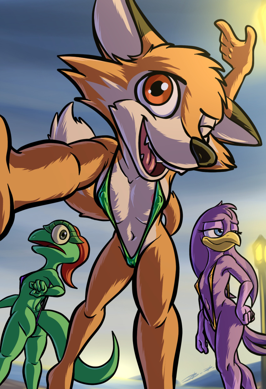 2020 anthro avian bassybefuddle beach beak bikini bird breasts brown_nose canid canine clothed clothing countershade_face countershade_torso countershading darma_(rock_dog) dreamworks feathers female flat_chested fox fur green_body green_scales group hair hand_on_hip hi_res hirundinid lizard lizzie lizzie_green looking_aside looking_at_viewer mammal mobian_(species) multicolored_body multicolored_fur navel nipple_outline one_eye_closed open_mouth orange_body orange_fur oscine passerine purple_body purple_feathers rear_view red_hair reptile rock_dog scales scalie seaside sega selfie shocked sling_bikini smile sonic_(series) sonic_riders sonic_the_hedgehog_(series) standing swallow_(bird) swimwear teeth tongue two_tone_body two_tone_fur wave_the_swallow white_body white_countershading white_fur wink yellow_beak