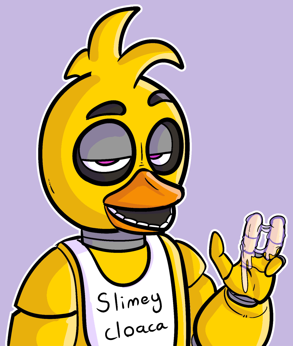 avian bird bodily_fluids chica_(fnaf) chicken crisis-omega cum cum_on_hand female five_nights_at_freddy's galliform gallus_(genus) genital_fluids hi_res phasianid purple_eyes solo video_games