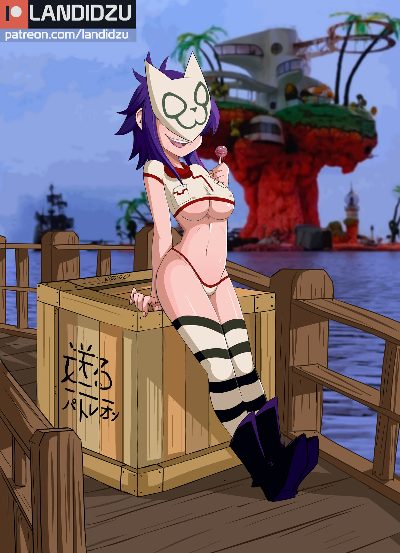 1girls, cameltoe, female, female only, gorillaz, innie pussy, landidzu, noodle (gorillaz), noodle (plastic beach), panties, pussy, solo, tagme