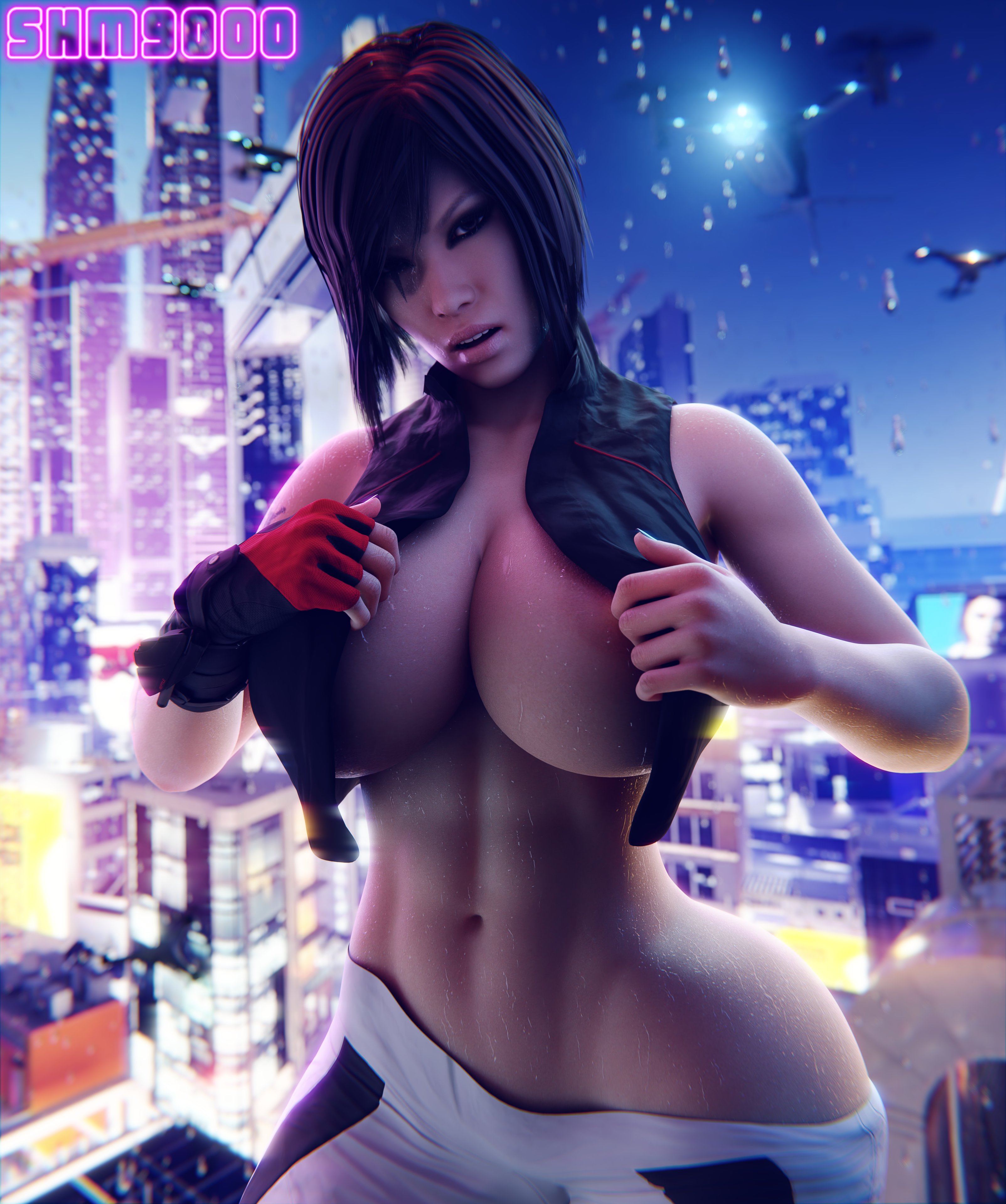 1girls, 3d, 3d (artwork), abs, asian, asian female, ass, big ass, black hair, breasts, bubble ass, bubble butt, dark hair, faith connors, faith connors (mirror's edge catalyst), female, female abs, female focus, female only, huge ass, large breasts, mirror's edge, mirror's edge catalyst, navel, solo, superhentaimaster9000, sweat, sweaty, sweaty breasts, tattoo, undressing, wide hips
