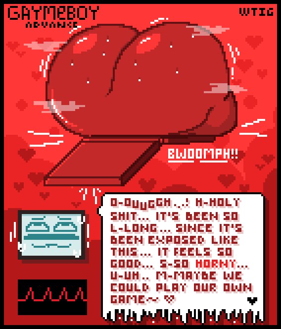 1boy, 2025, animate inanimate, artist name, artist signature, asking for it, asking for sex, ass bigger than body, big ass, bitting lip, blush, blushing, butt bigger than body, english, english text, eyes rolling back, game boy, game boy advance, game boy advance sp, game console, gameboy advance, gameboy advance sp, gigantic ass, heart, heart monitor, heartrate monitor, hearts, hearts around body, horny, horny male, humongous ass, hyper, hyper ass, hyper butt, jiggle, jiggling ass, male, male only, moan, moaning, moaning in pleasure, motion lines, musky, musky butt, no humans, non-human, non-human only, object, objectophilia, objectum, pixel art, red body, screen face, solo, solo male, sweat, sweating, sweaty, sweaty ass, sweaty butt, tagme, wanting sex, wowthisisgreat