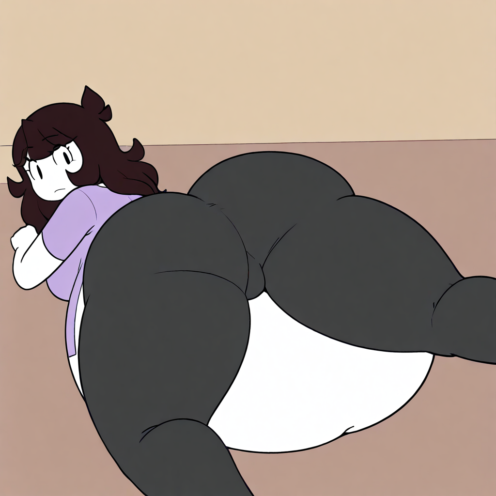ai generated, ass focus, big ass, brown hair, female, huge belly, hyper pregnancy, hyper pregnant, jaiden, jaiden animations, jaiden dittfach, jaidenanimations, laying on stomach, pregnant, purple shirt, ready to pop