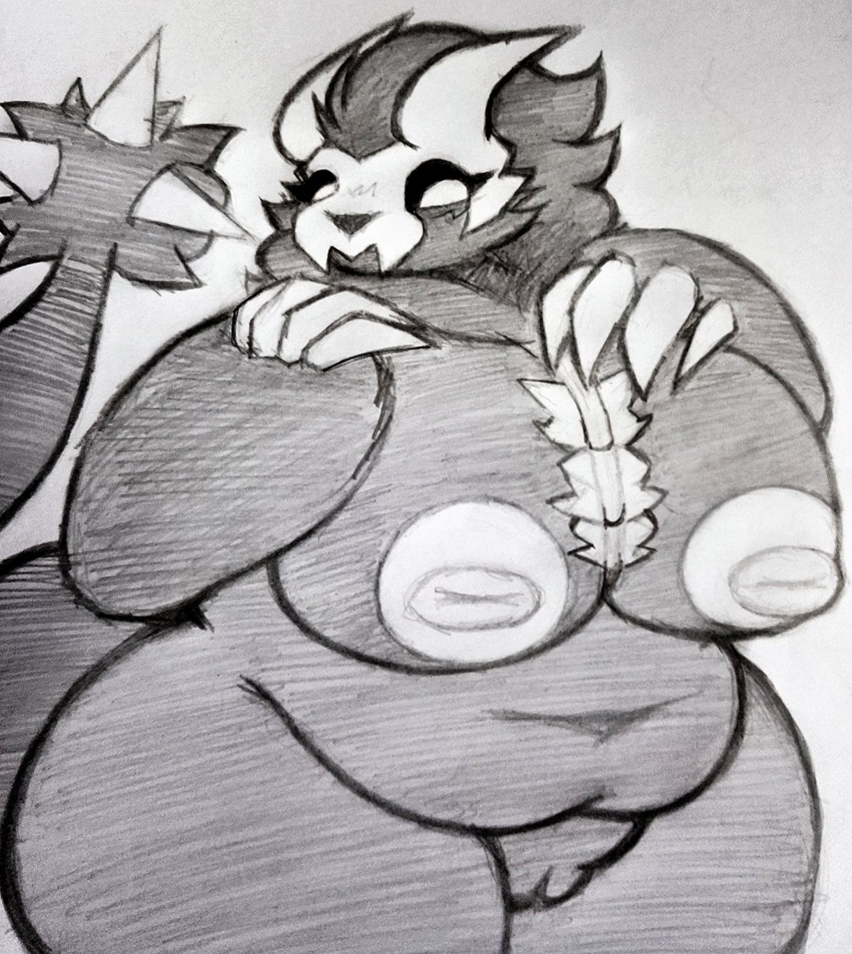 blox fruits, chubby, chubby female, comission, delta (minstlu), diabloceratops, dinosaur furry, dinosaur humanoid, female, flail tail, horns girl, horny dinosaur, horny female, minstlu, minstlu oc, oc, original female character, pencil (artwork), rand0m 293, random676f, roblox oc, robloxian, skull head, spiked tail, spikes in tail, traditional media (artwork)