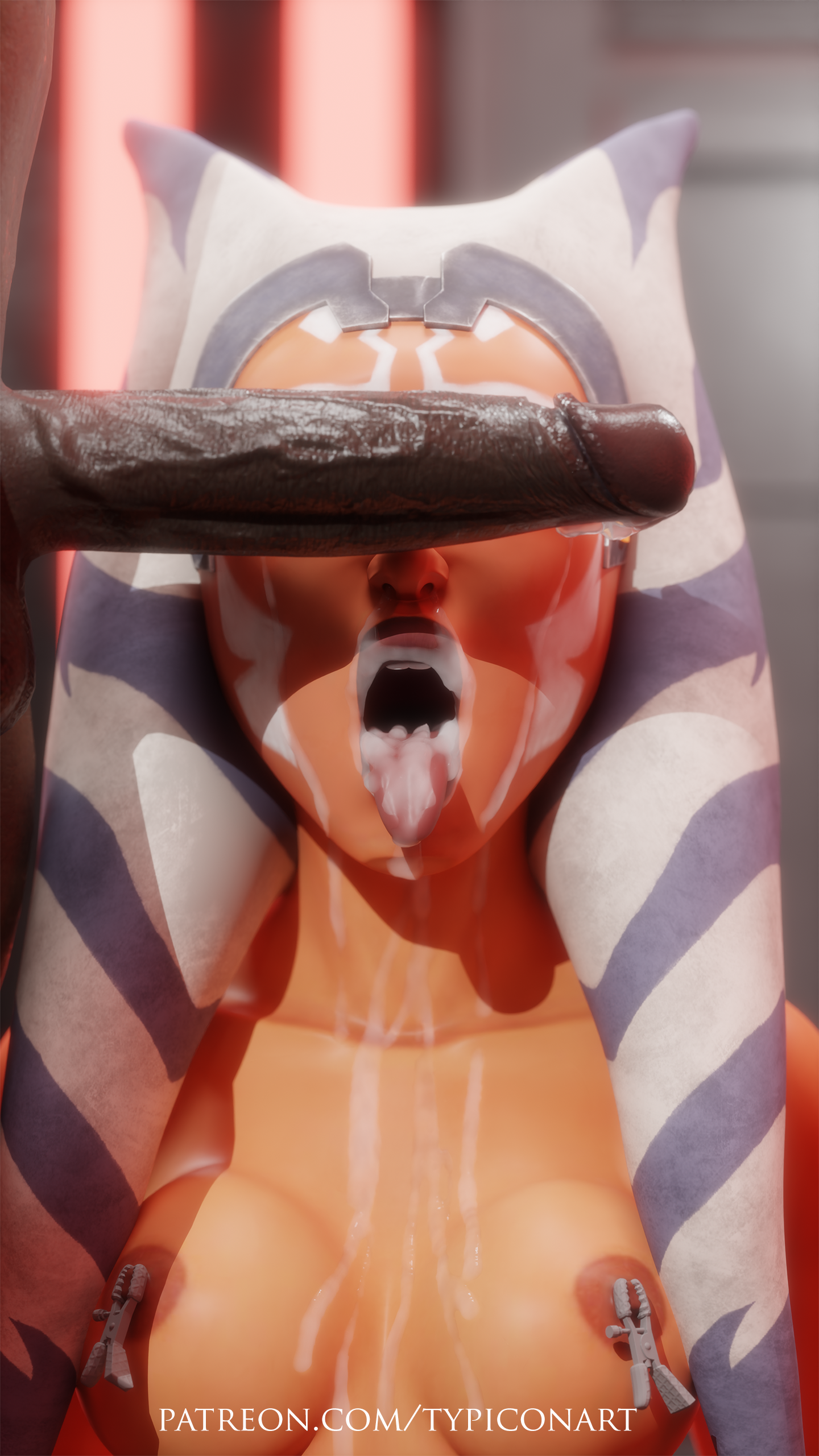 1girls, 3d, abs, ahe gao, ahsoka tano, airress3d (3d-modeller), arms up, ass, ball gag, balls, big ass, big balls, big butt, big dick, big penis, big thighs, blender, blender (software), blender cycles, blindfold, blindfolded, bound wrists, breasts, captured, captured heroine, chained, chained up, chains, club, cum, cum in mouth, cum in pussy, cum on body, cum on breasts, cum on face, cumshot, dark skin, dark-skinned male, female, fully nude, gag, gagged, hands behind head, hands up, male, naked, naked female, navel, neckwear, nipple piercing, nipples, patreon, patreon username, penis, piercing, pussy, pussy juice, restrained, saliva, self upload, slave, slave girl, solo, spread legs, star wars, submissive, submissive female, sweat, sweatdrop, sweating, sweaty body, teenage female, teenager, tired, tired expression, tired look, training, typiconart