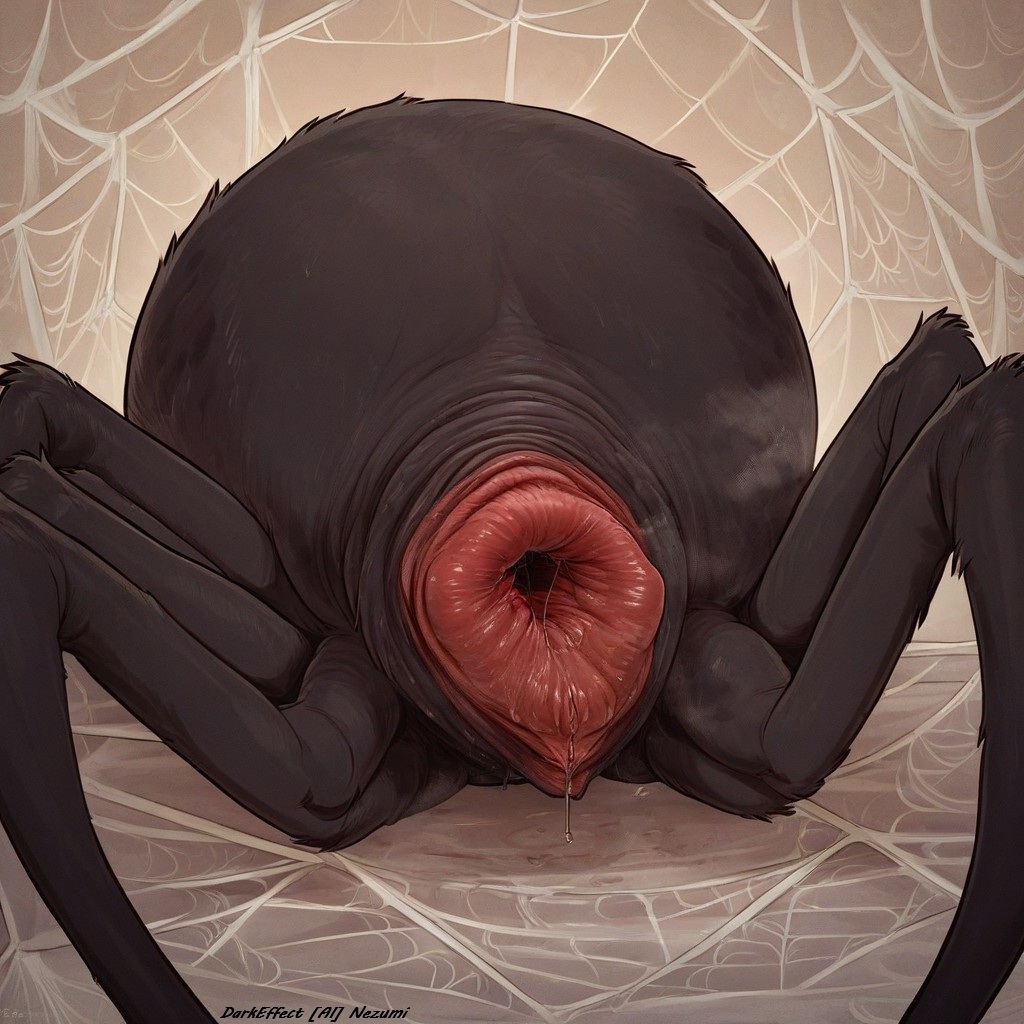 ai generated, alien, ambiguous gender, arachnid, arachnophilia, darkeffect, female, female only, feral, gaping, nezumi style, nightmare fuel, presenting, simple background, soles, solo, solo feral, spider, spider web, uncensored, unusual anatomy, unusual genitalia