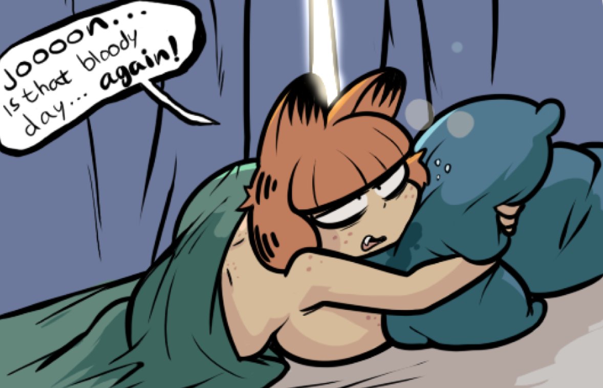 breasts, female, garfield (series), garfield the cat, humanized, in bed, kemonomimi, large breasts, nude, rule 63, solo, terrible the drawfag