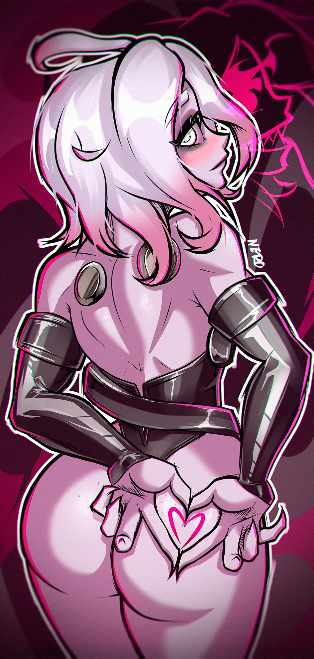 ass, ass focus, briar (league of legends), butt, butt focus, claws, goth makeup, heart, latex, league of legends, leather, makeup, ner0420, nero, smile, smiling at viewer, wallpaper