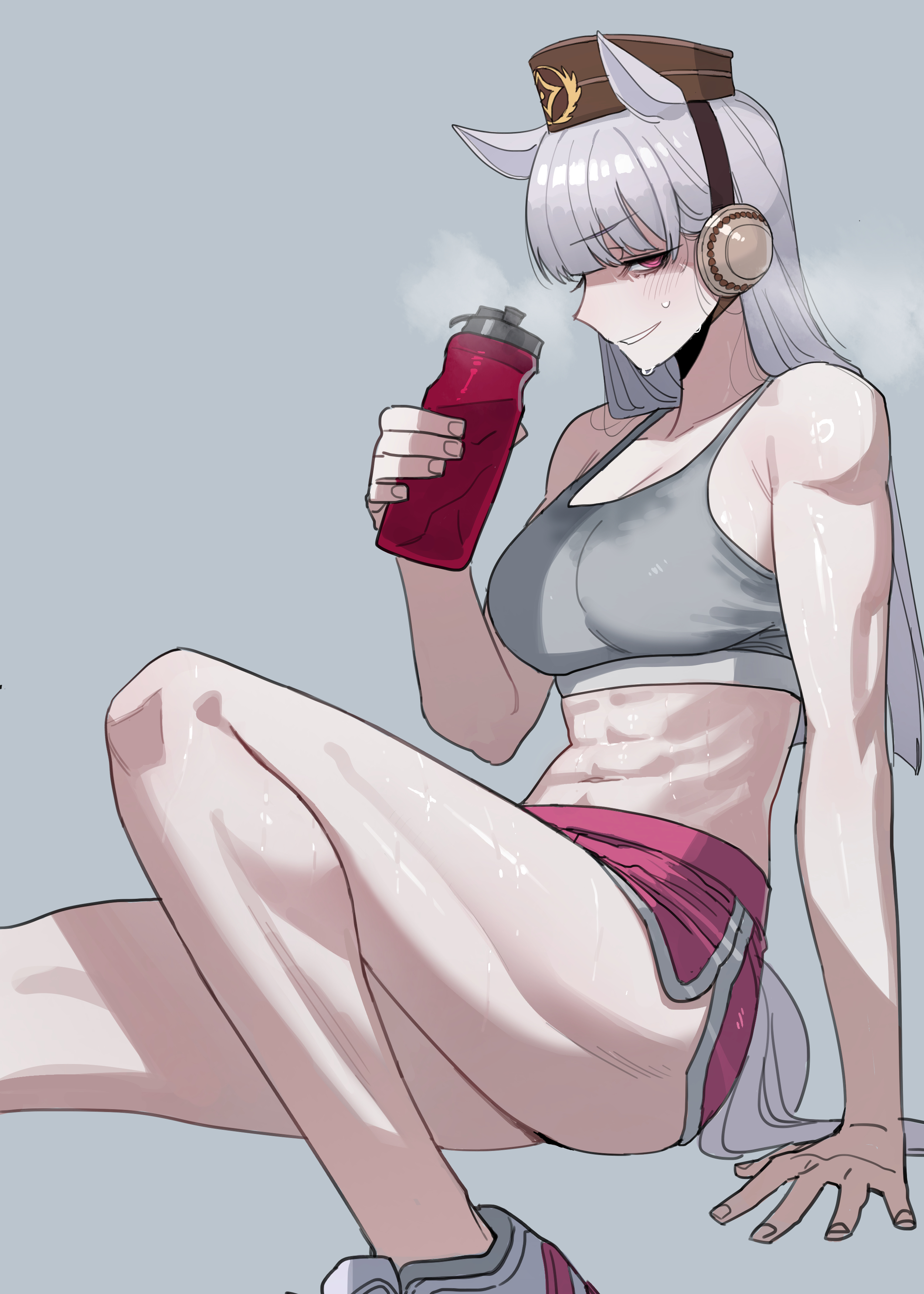 1girls, abs, athletic, athletic female, blush, breasts, female, female only, gold ship (umamusume), large breasts, looking at viewer, medium breasts, muscles, muscular, muscular female, ratatatat74, solo, sports bra, sports shorts, sportswear, sweat, sweat stain, sweating, tagme, umamusume, umamusume pretty derby