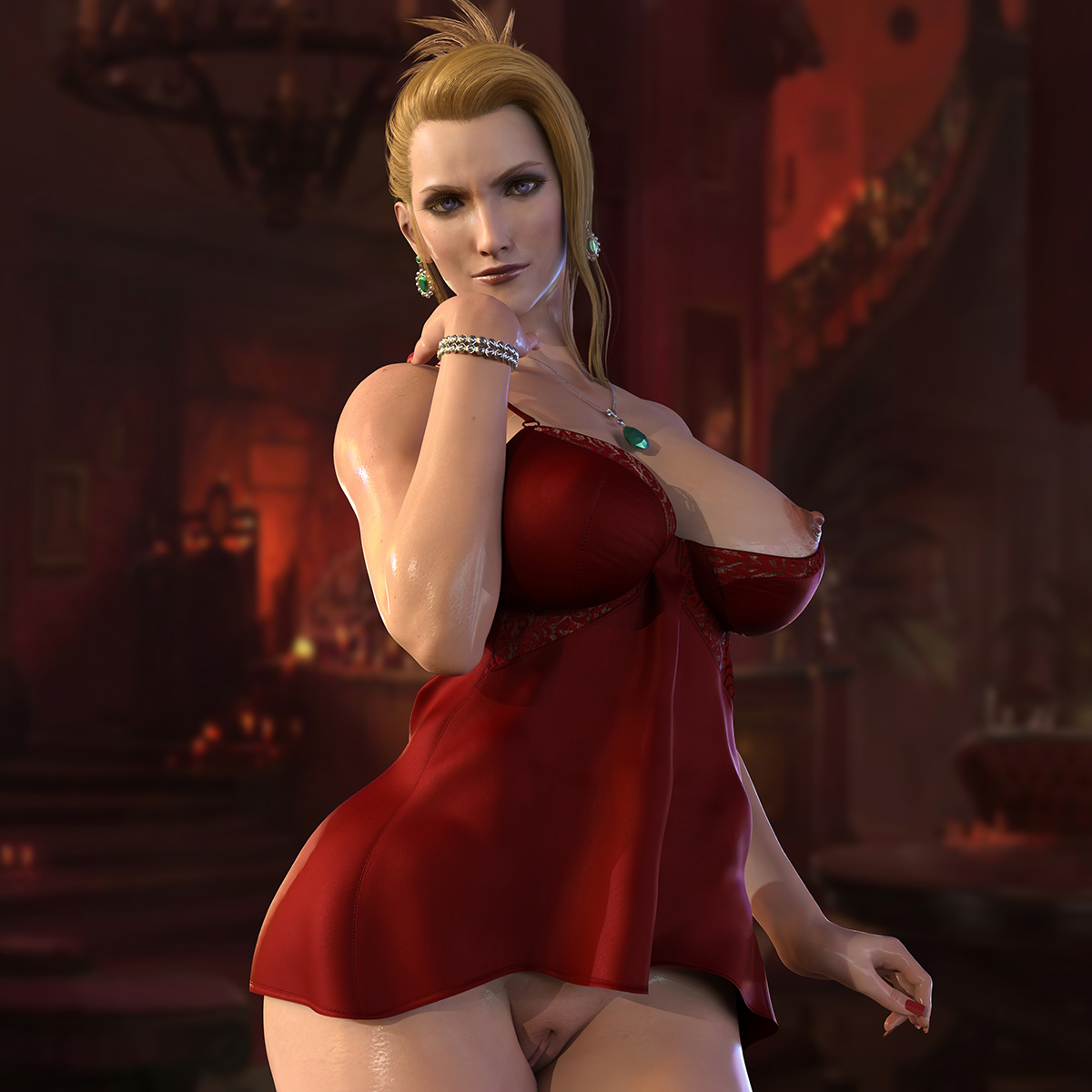 3d, breasts, busty, female, female focus, female only, final fantasy, final fantasy vii, final fantasy vii remake, hourglass figure, nordfantasy, pinup, pinup pose, pose, posing, scarlet (ffvii), solo, standing, tagme, wide hips