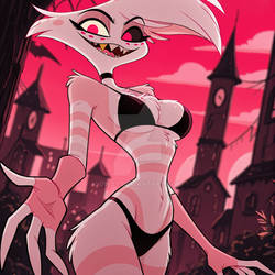 ai generated, angel dust (hazbin hotel), female, female angel dust, hazbin hotel, tagme