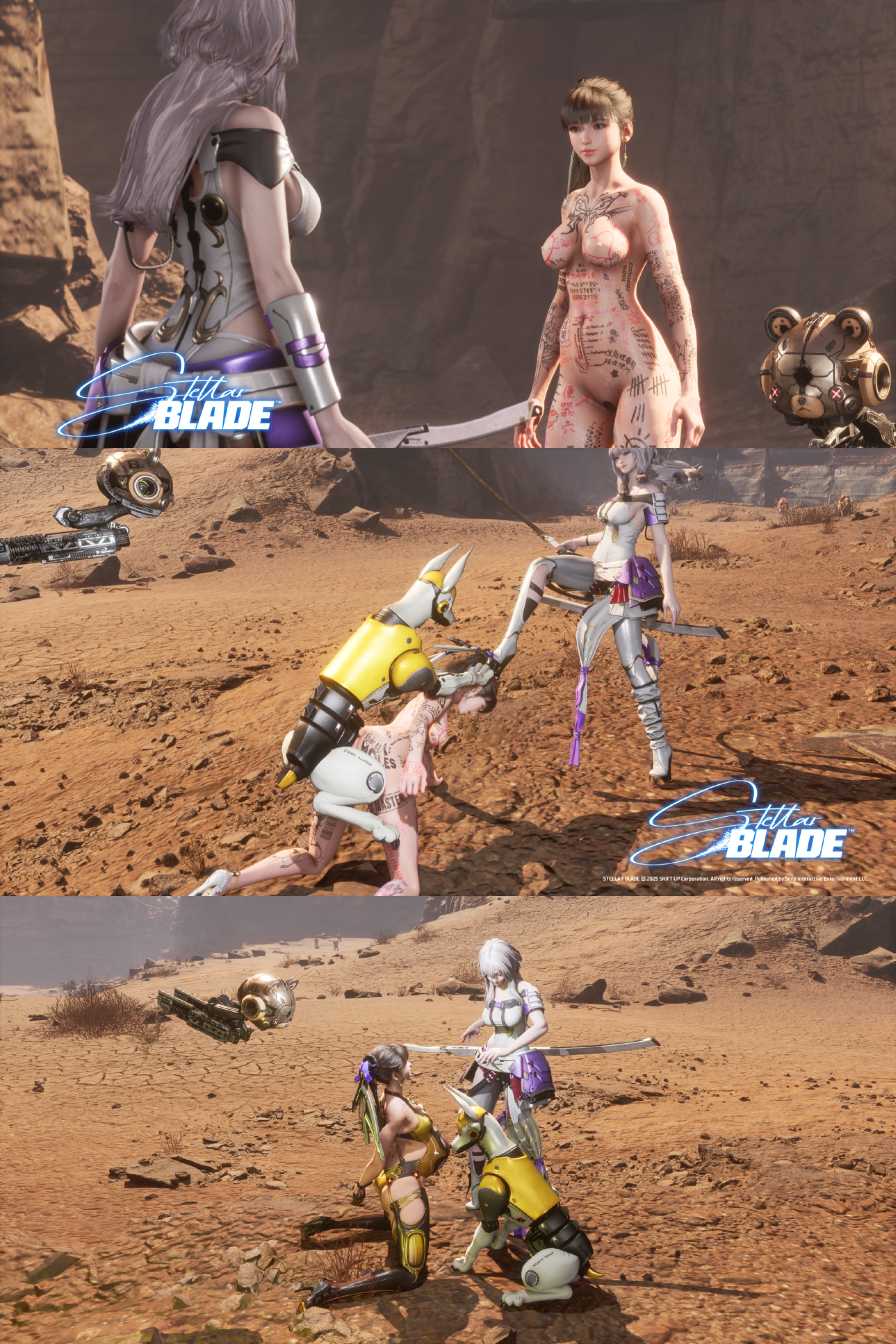 2girls, android, bestiality impregnation, body writing, bodysuit, breeding, broken rape victim, canine, defeated, defeated heroine, degradation, degradation text, doggy style, eve (stellar blade), female, game screenshot, goddess of victory: nikke, heels, heroine, impregnation, instant loss 2koma, interspecies, interspecies impregnation, interspecies pregnancy, mod, mounting, naked female, pregnant, pregnant belly, pregnant with animal, rape, raped, robot, scarlet (nikke), sex, slave, stellar blade, stepping on head, taller female, volt (nikke), zoophilia