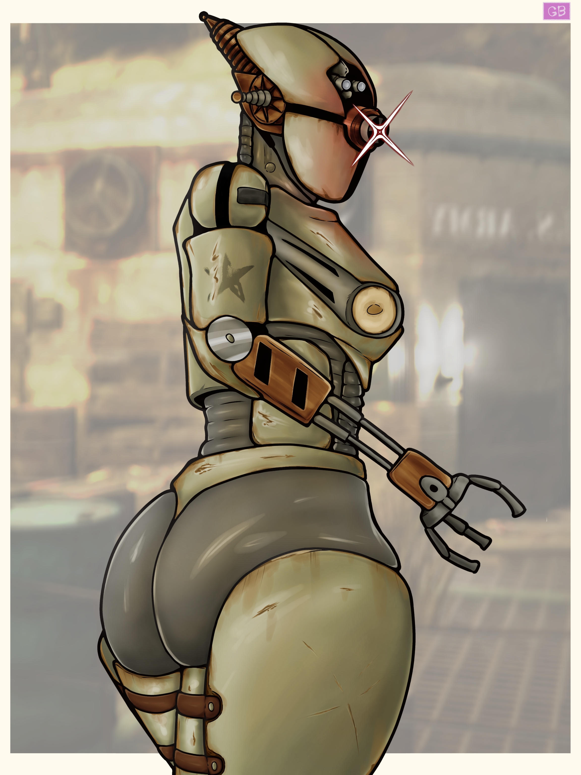 1girls, 2d, 2d (artwork), 2d artwork, ass, ass focus, assaultron, bubbles, fallout, fallout (series), fallout 4, female, female only, guban1161, robot, robot anthro, robot girl, robot humanoid, robotic, self upload, solo, solo female, tagme, technophilia
