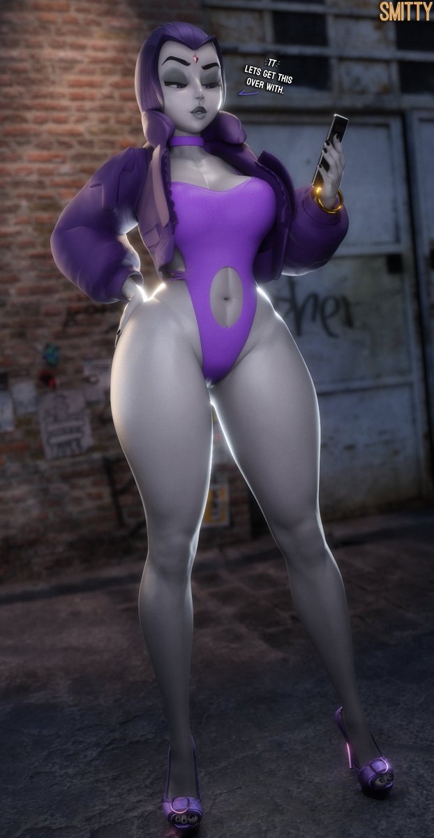 1girls, 3d, breasts, dark alley, dc, dc comics, english, english text, female, female focus, female only, footwear, full color, high heels, inminent sex, large breasts, no penetration, prostitute, prostitution, rachel roth, raven (dc), sex worker, smitty34, solo, solo female, teen titans, text, thick thighs, thighs, wide hips