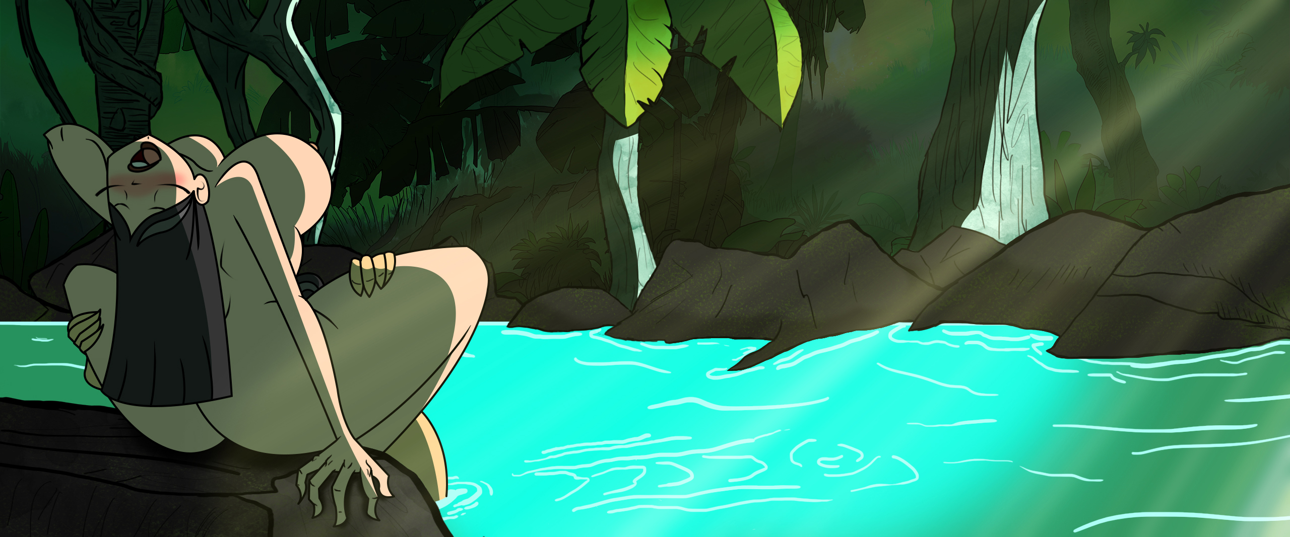 2girls, ass, big ass, big breasts, blush, breast grab, breasts, eva (tdi), female, female only, heather (tdi), jungle, licking pussy, multiple females, multiple girls, naked, nude, pussy, rustysh4ckl3ford, shaded, strap-on, strapon, total drama (series), total drama island, tropical, vaginal penetration, water, yuri