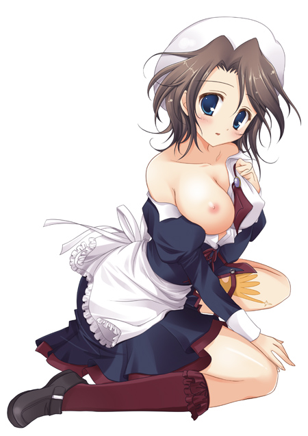 07th_expansion breasts brown_hair female female_only footwear maid rinka_(yuyutei) shannon_(umineko) short_hair sitting socks solo umineko_no_naku_koro_ni wariza