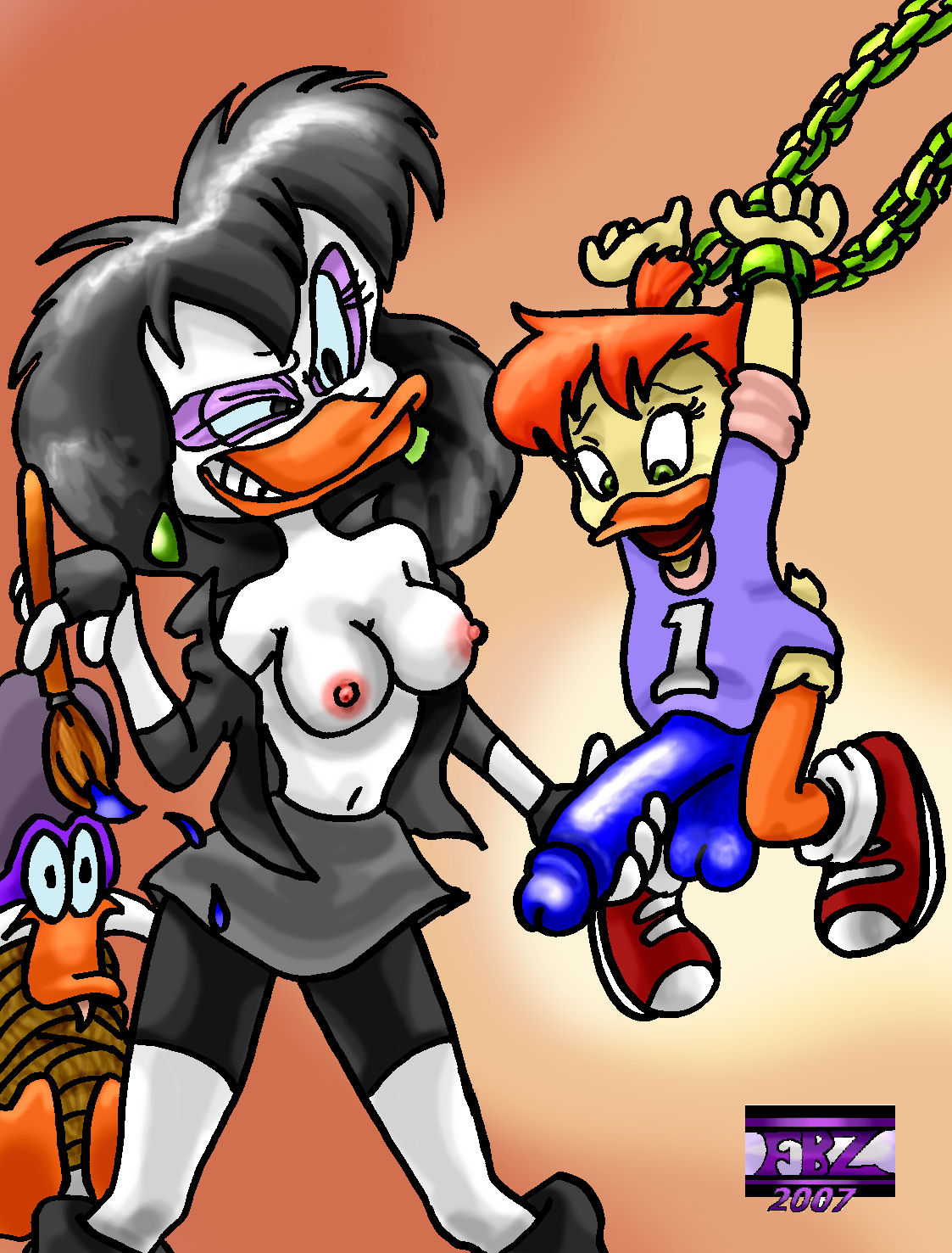 1boy 1futa 1girls 2007 age_difference anthro areolae balls balls_under_clothes black_eyes black_hair blue_balls bondage bottomless_skirt breasts chains darkwing_duck disney duck erect_nipples erection erection_under_clothes erection_under_skirt fbz female female_on_futa femdom furry futa_with_male futanari futasub gosalyn_mallard green_eyes huge_penis intersex large_balls large_breasts male male_with_female malesub nipples penis penis_out penis_under_clothes penis_under_skirt red_hair skirt skirt_lift splatter_phoenix topless