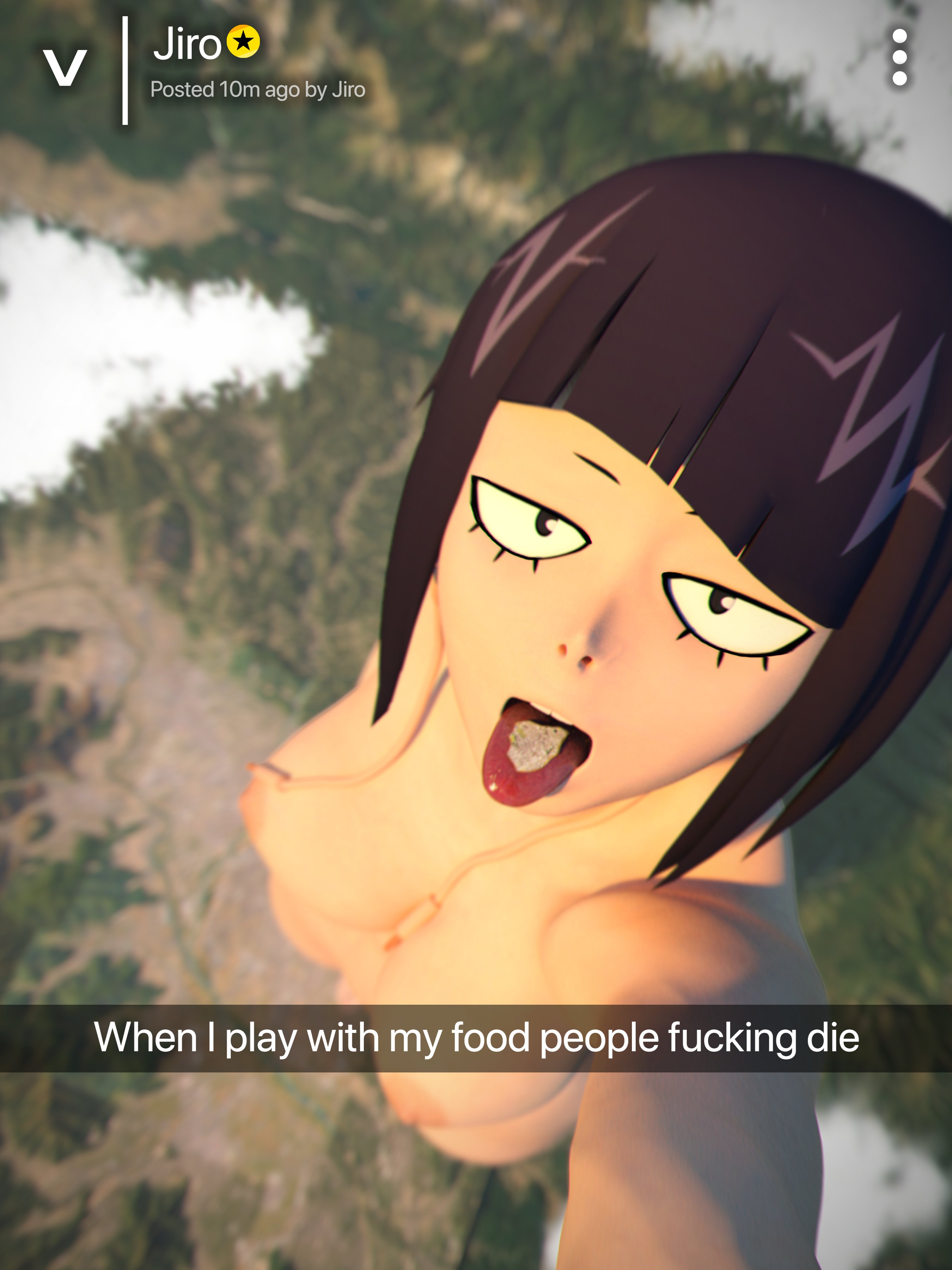 giantess, jiro kyoka, kamicamie, macro female, macrophilia, micro city, my hero academia, naked, naked female, purple hair, tongue, vore
