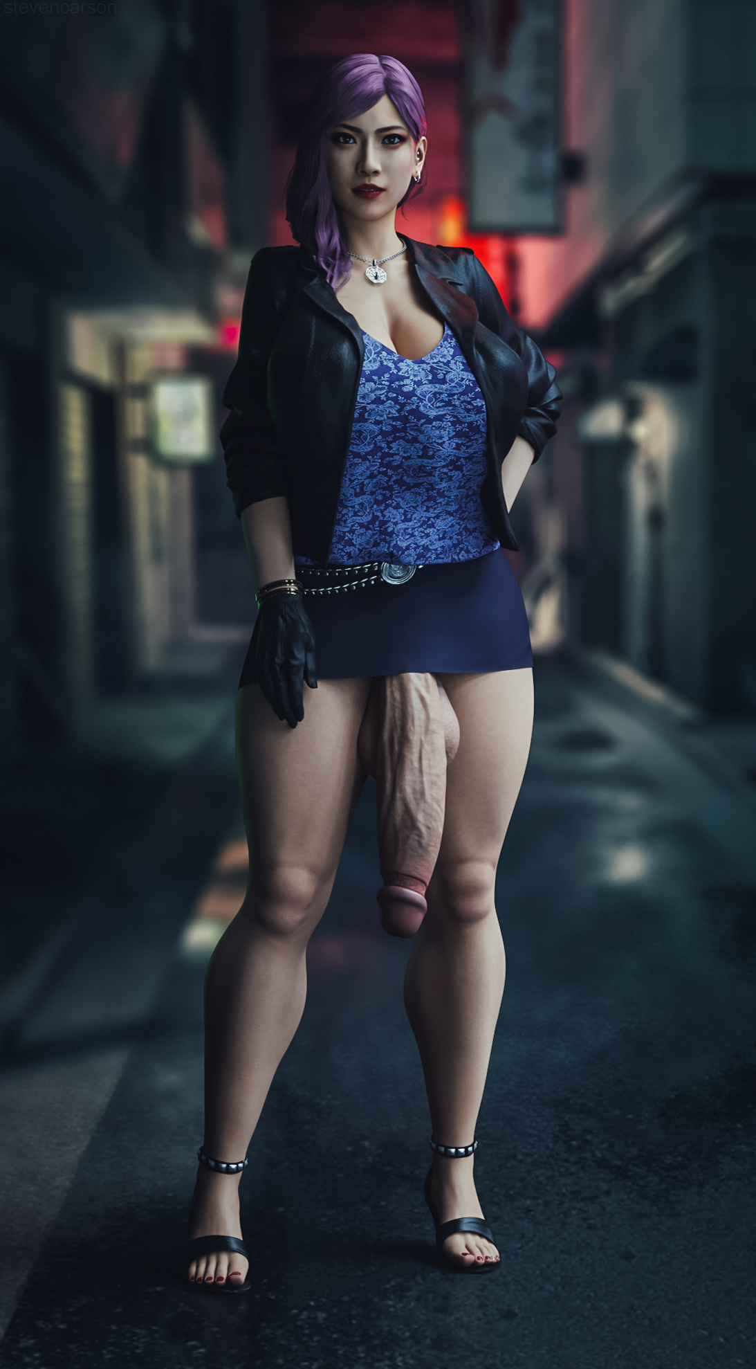 1futa, 3d, balls, balls under clothes, bottomless skirt, breasts, casual exposure, casual nudity, cleavage, curvy, exposed penis, flaccid, futa only, futanari, huge balls, huge breasts, huge cock, hyper, hyper penis, ineffective clothing, intersex, looking at viewer, open toe shoes, penis, penis out, penis under clothes, penis under skirt, realistic, ryuu ga gotoku, seong-hui, seonhee, skirt, solo, solo futa, spread legs, standing, stevencarson, testicles, wide hips