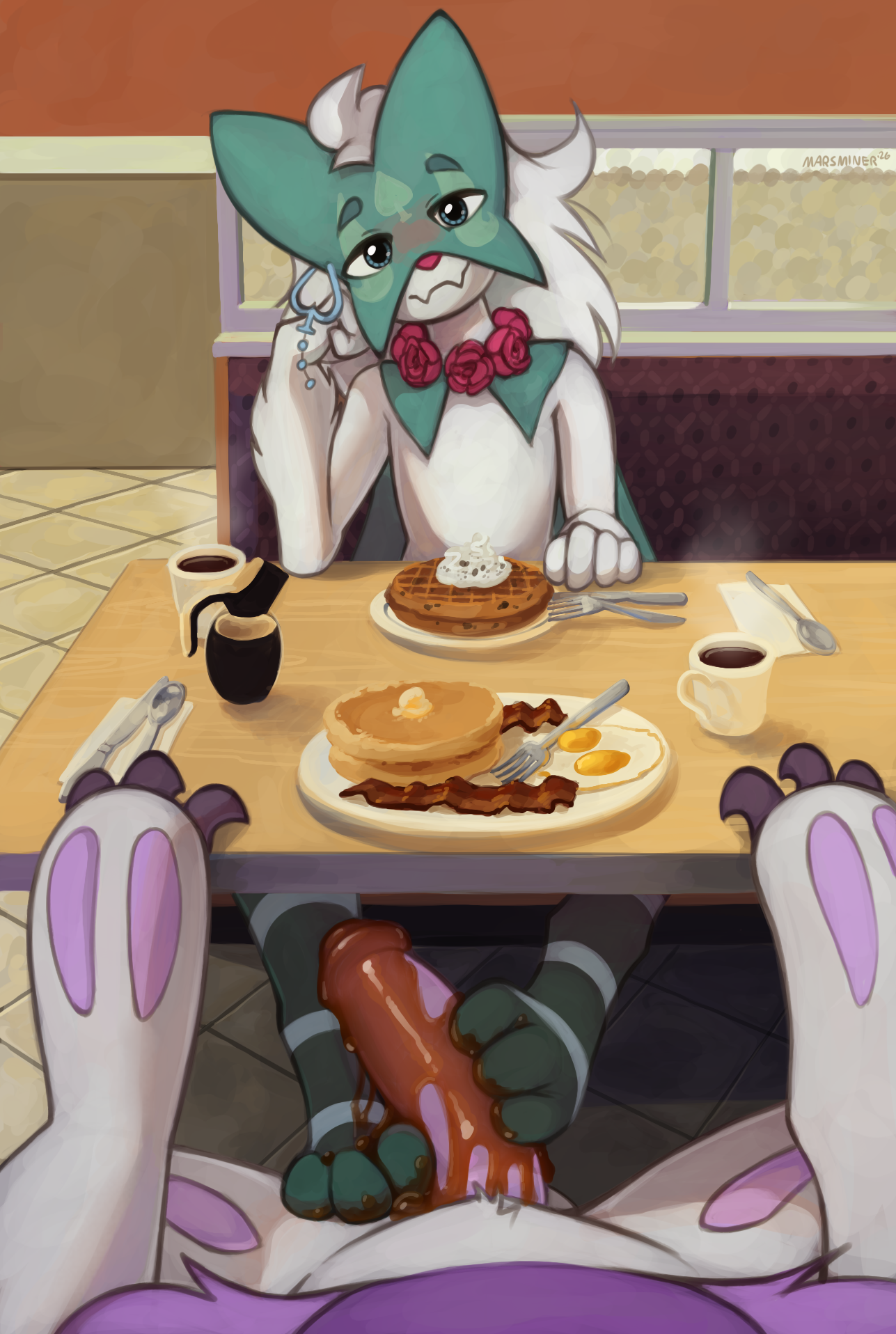 anthro, duo, feet, food, food fetish, food play, foot fetish, foot play, footjob, generation 5 pokemon, generation 8 pokemon, generation 9 pokemon, hi res, hisuian form, hisuian zoroark, ihop, looking at viewer, male, male/male, marsminer, meowscarada, nintendo, paws, pokemon, pokemon (species), public, public sex, regional form (pokemon), sex, syrup, zoroark